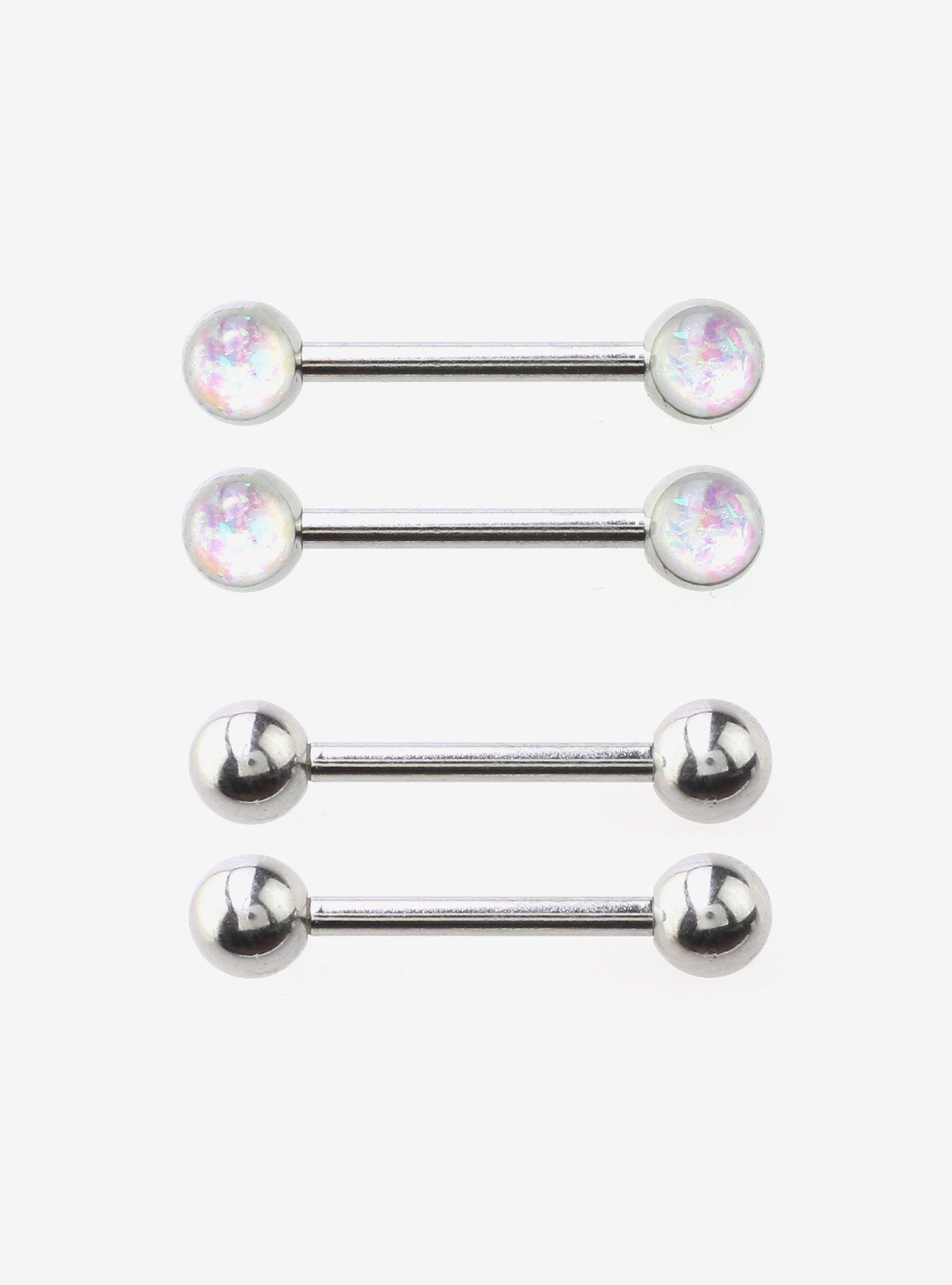 14G Steel Silver Opal Nipple Barbell 4 Pack, , hi-res