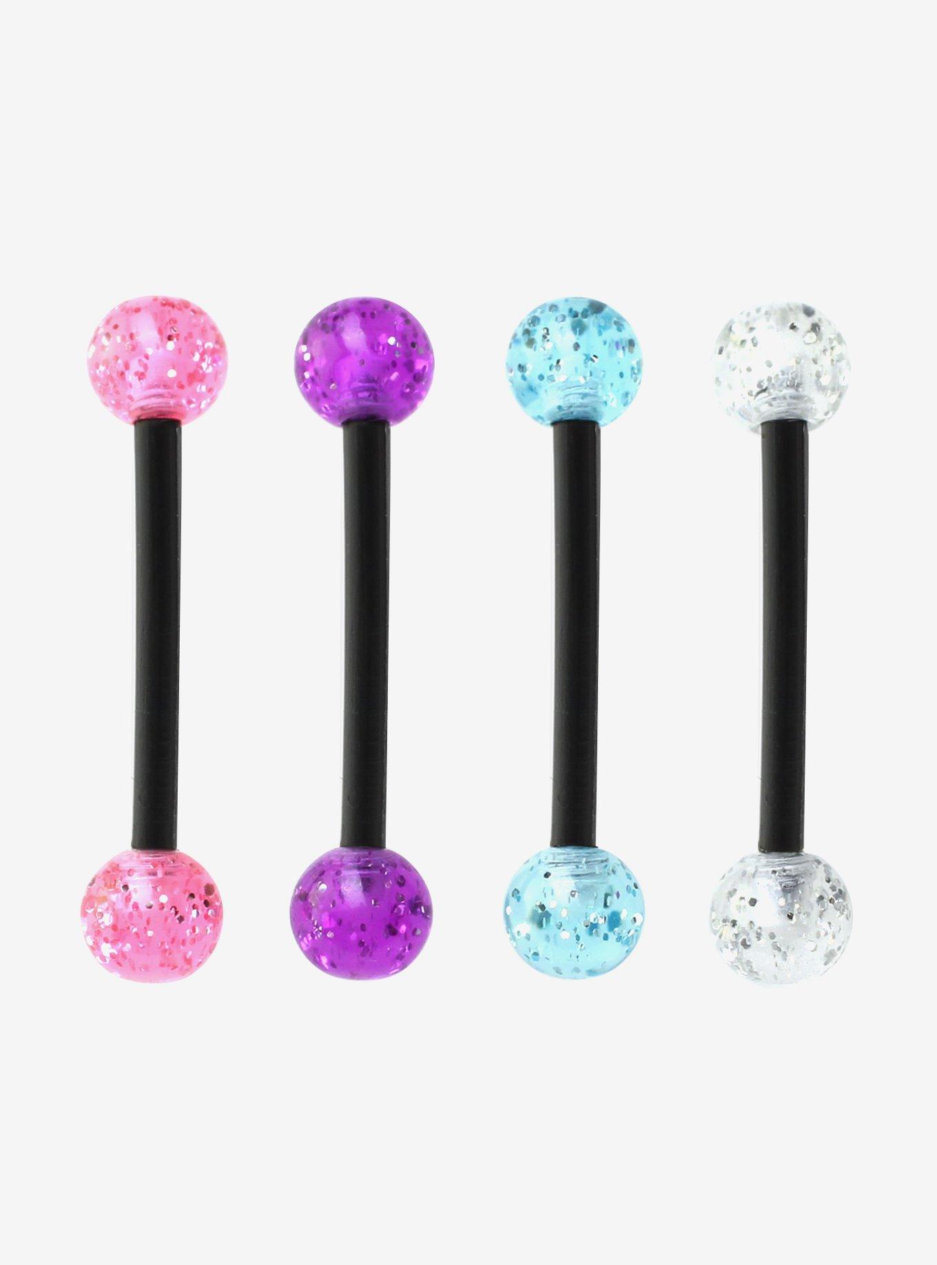 Steel Multicolor Glitter Tongue Barbell 4 Pack, , hi-res