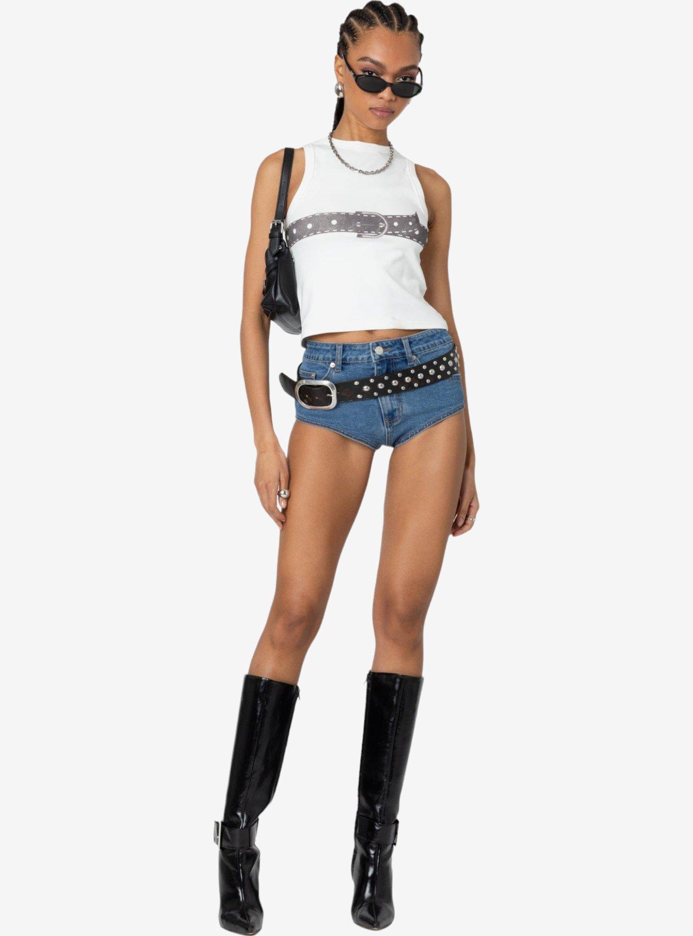 Edikted Super Micro High Rise Denim Shorts, BLUE, hi-res