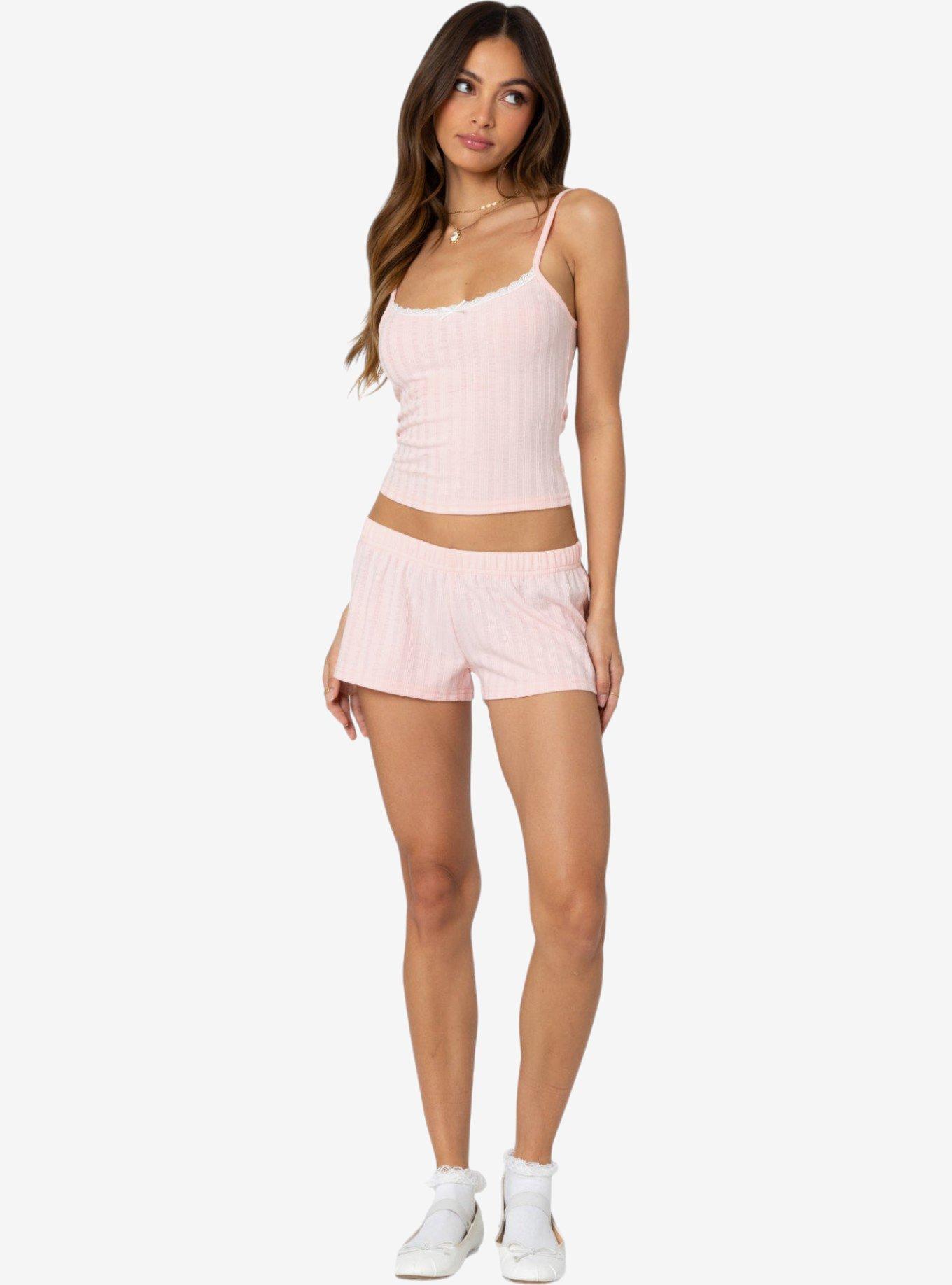 Edikted Irene Low Rise Pointelle Micro Shorts, PINK, hi-res