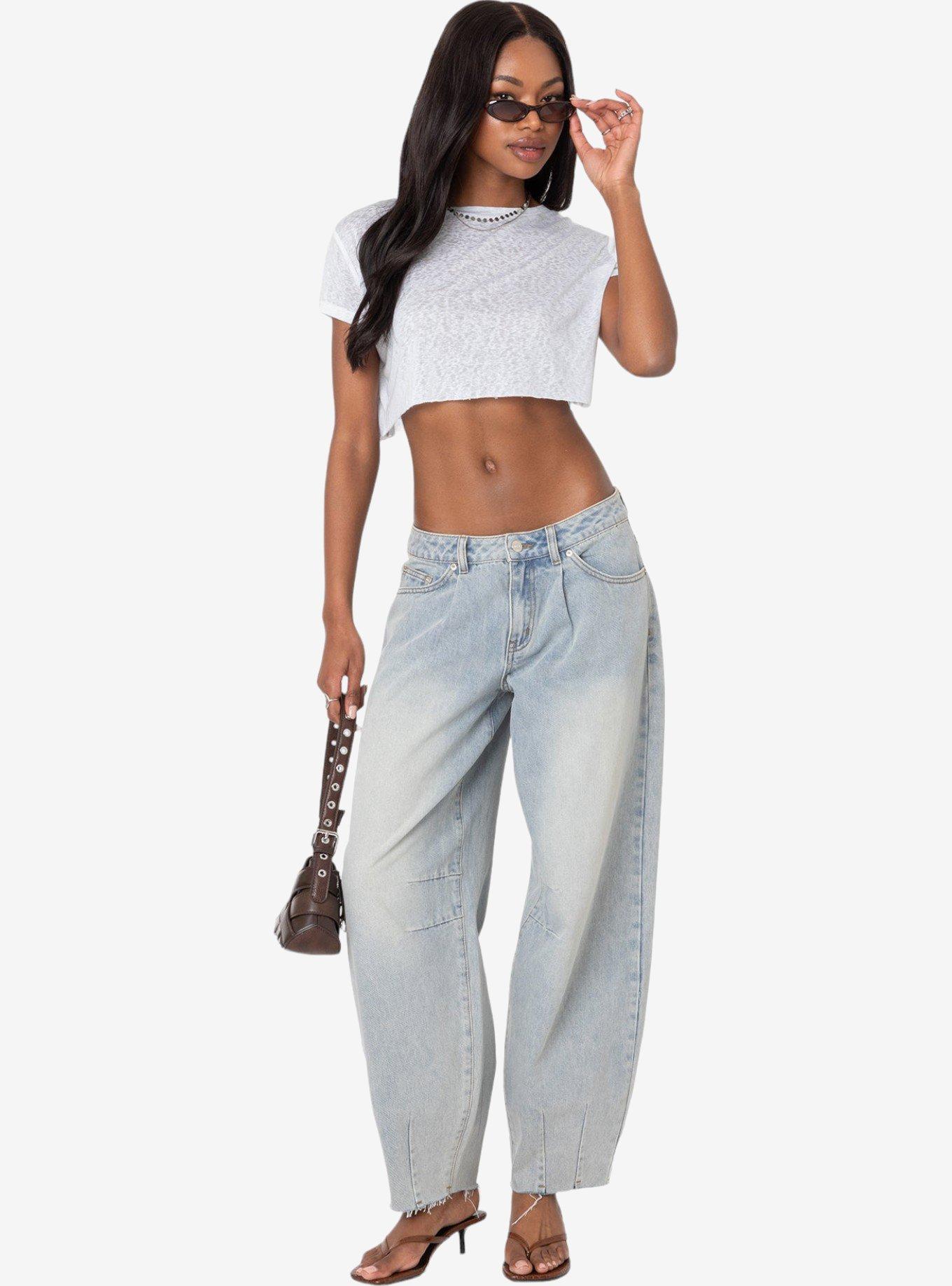 Edikted Balloon Washed Low Rise Jeans, BLUE, hi-res