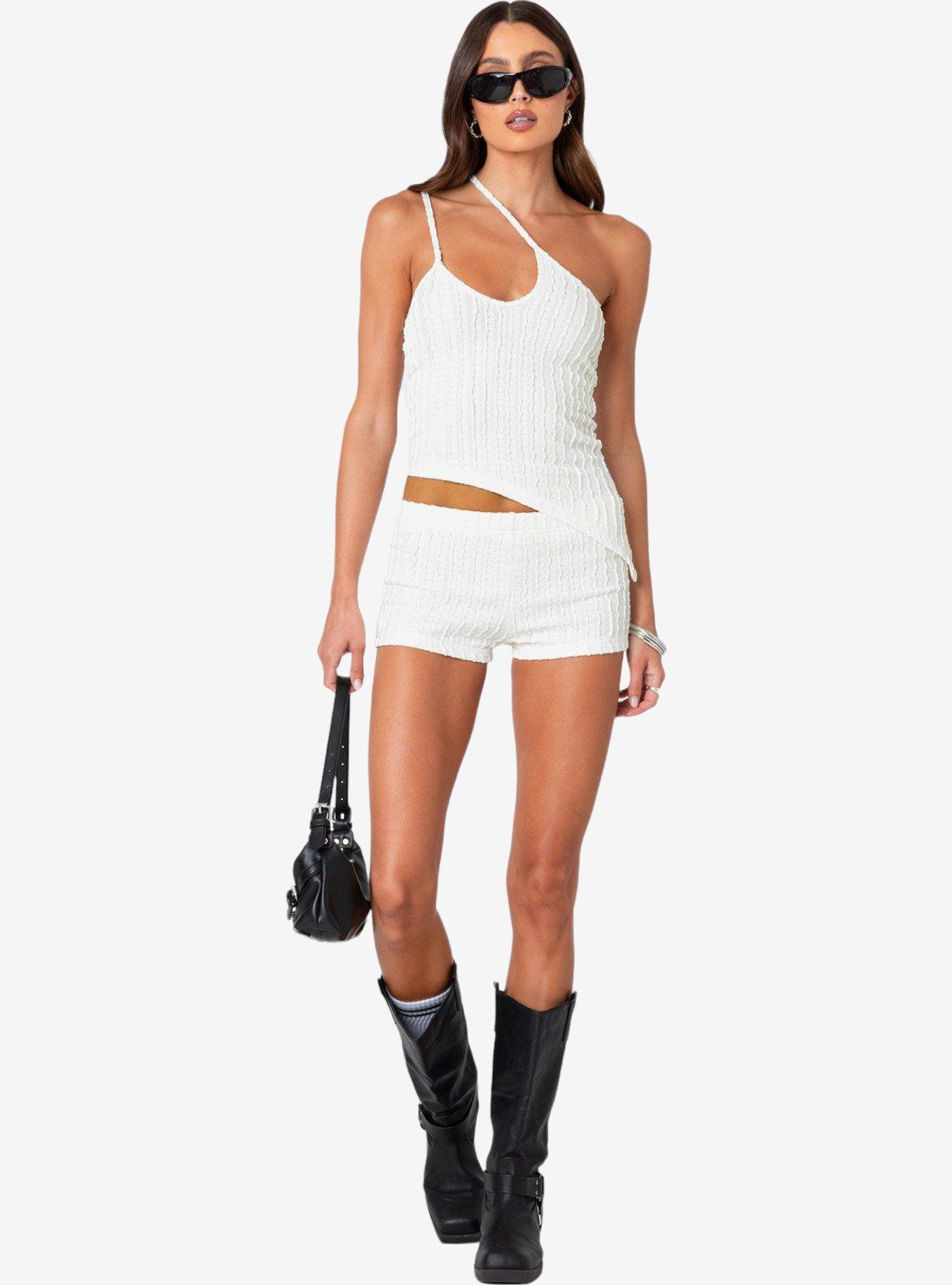 Edikted Phoebe Textured Knit Shorts, BRIGHT WHITE, hi-res