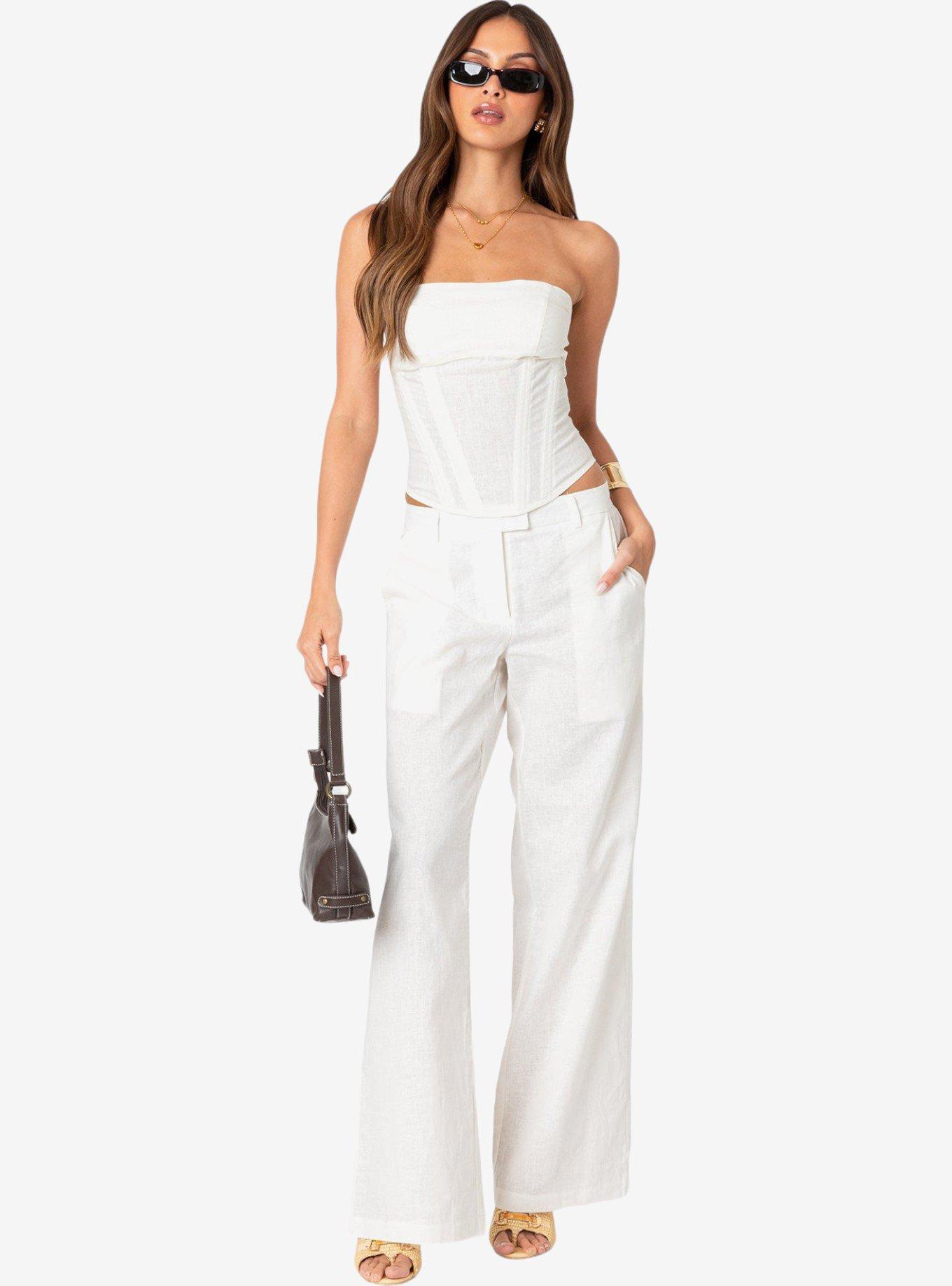 Edikted Arya Linen Look Pants, IVORY, hi-res
