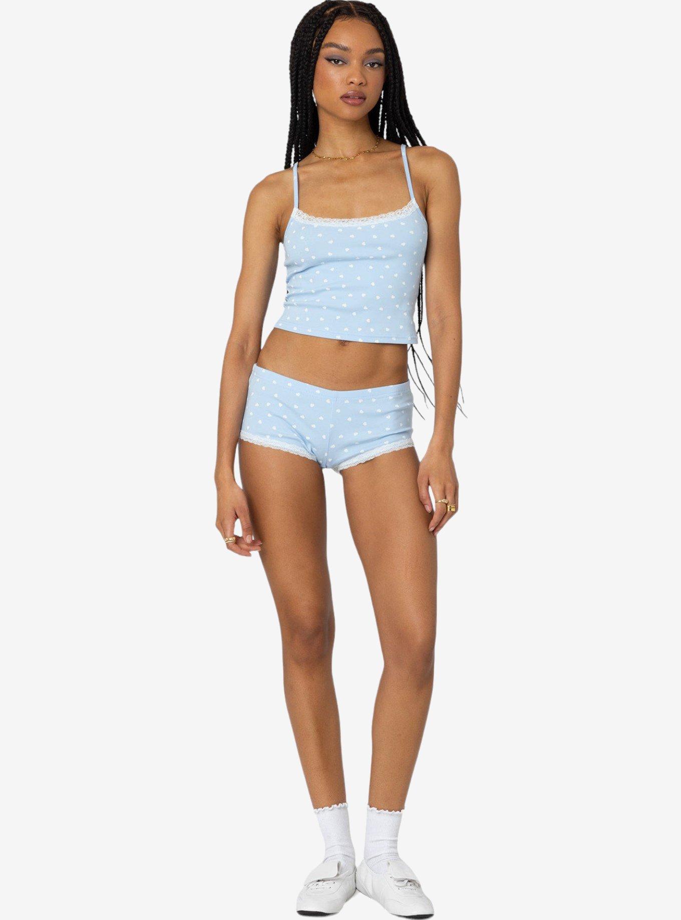 Edikted Follow Ur Heart Printed Micro Shorts, BLUE, hi-res