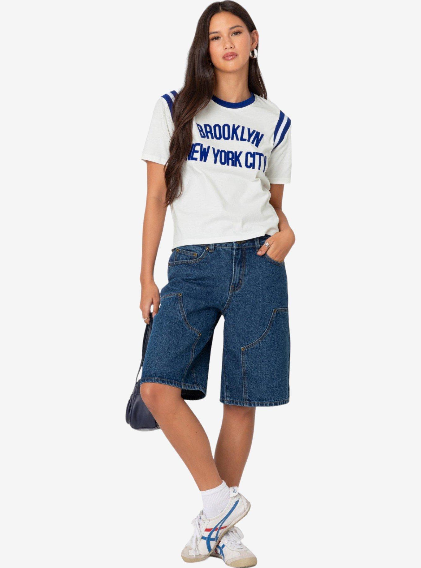 Edikted Jacqui Low Rise Denim Bermuda Shorts, BLUE, hi-res
