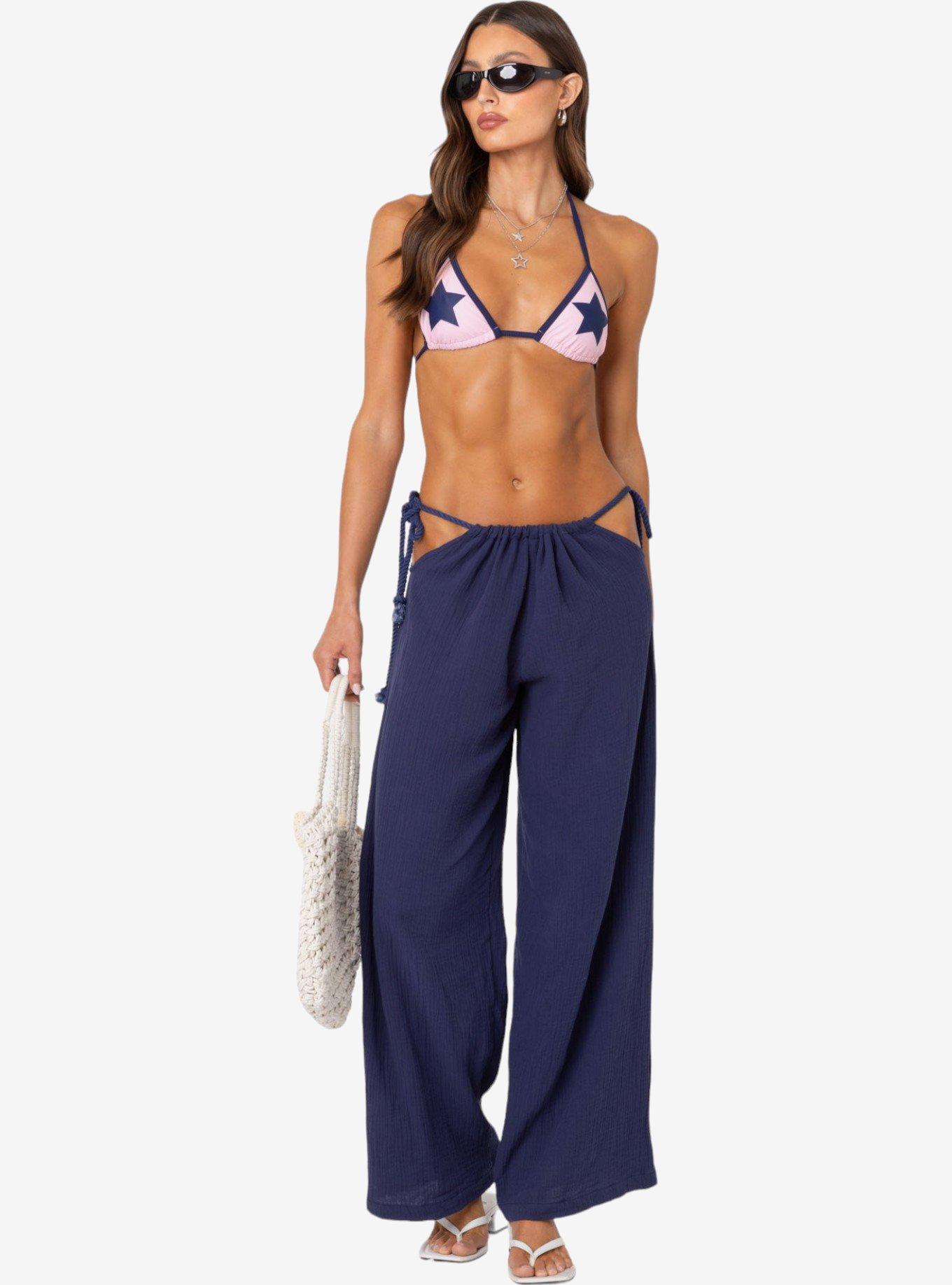 Edikted Leoni Side Tie Cotton Gauze Pants, BLUE, hi-res