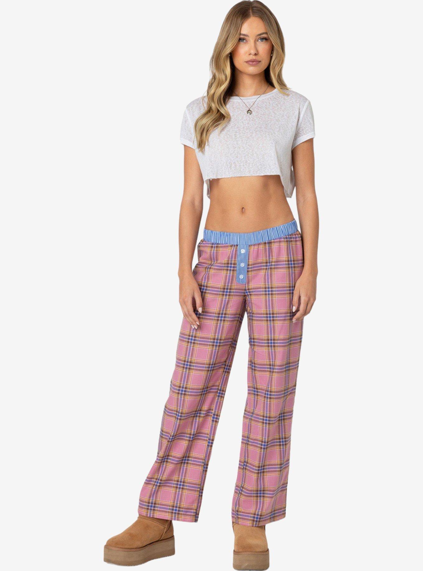 Edikted Plaid And Stripe Pants, PINK, hi-res