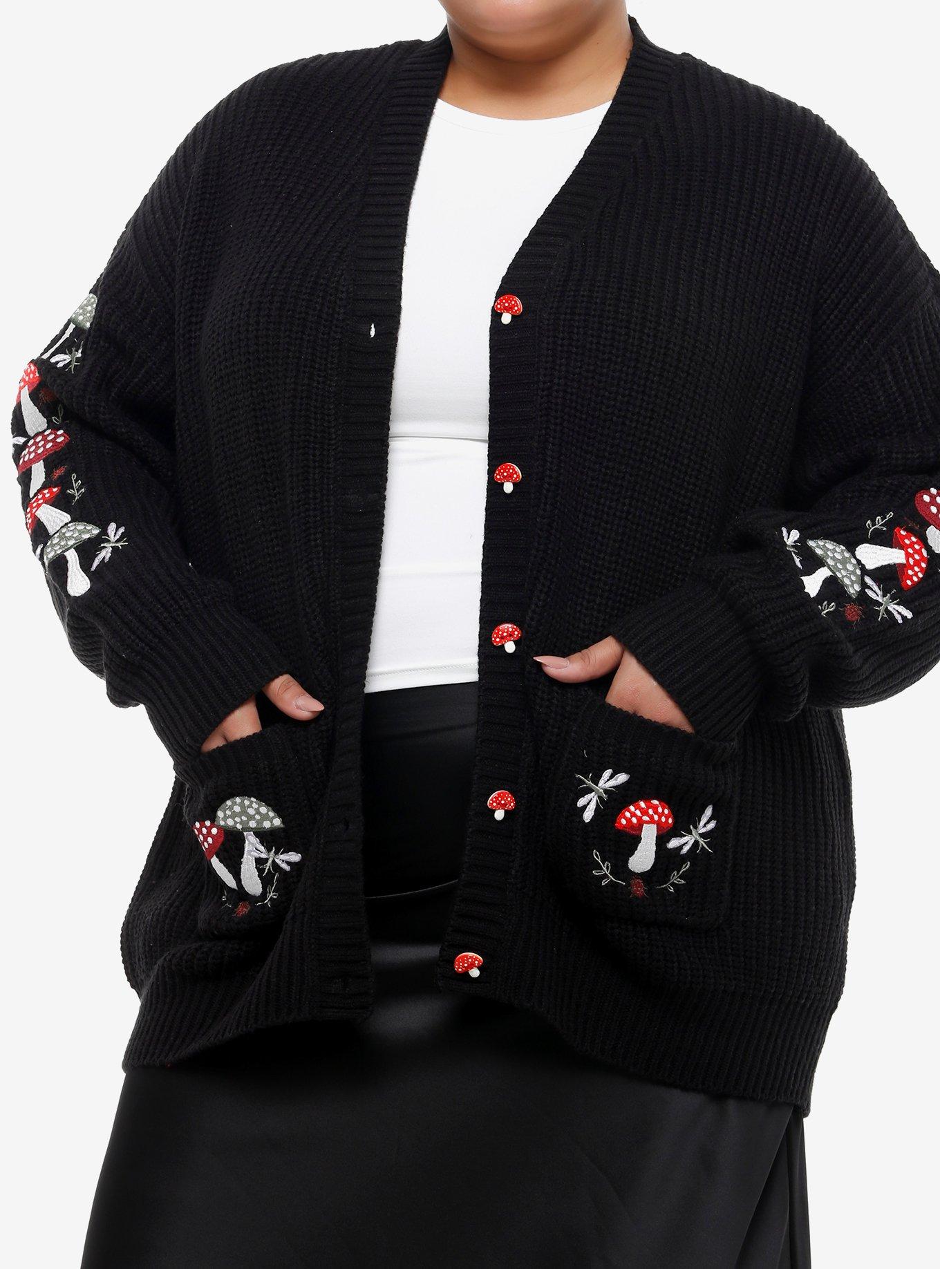 Thorn & Fable Mushrooms & Bugs Knit Girls Cardigan Plus Size, , hi-res
