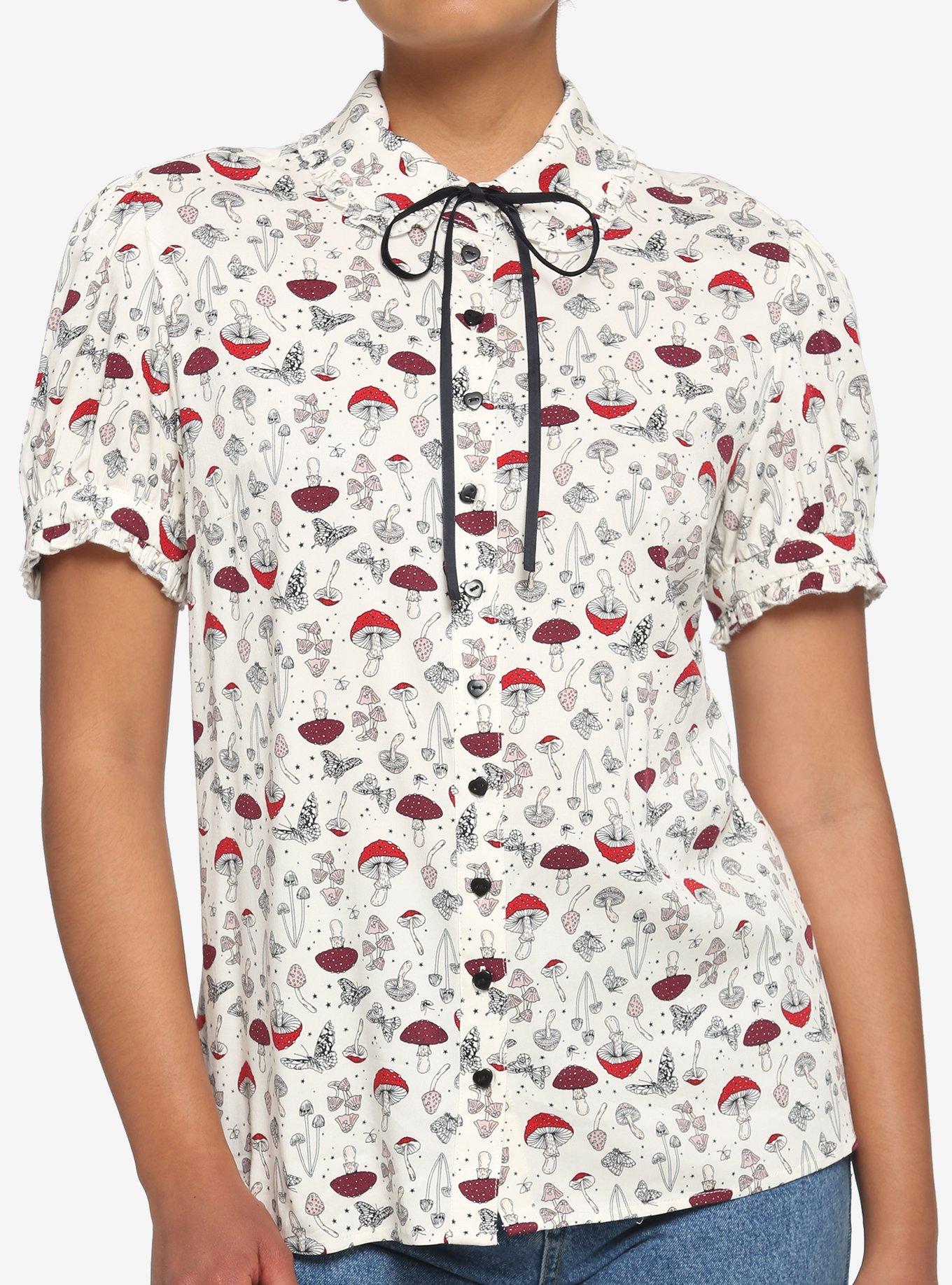 Mushroom Puff Sleeve Girls Woven Button-Up, , hi-res