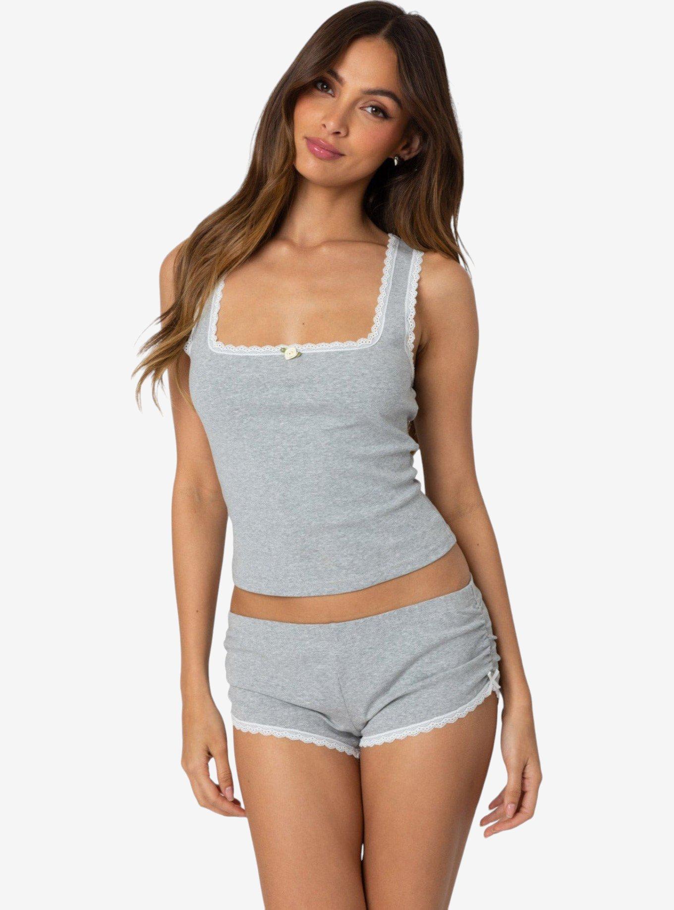 Edikted Kadence Lace Trim Tank Top, GREY, hi-res