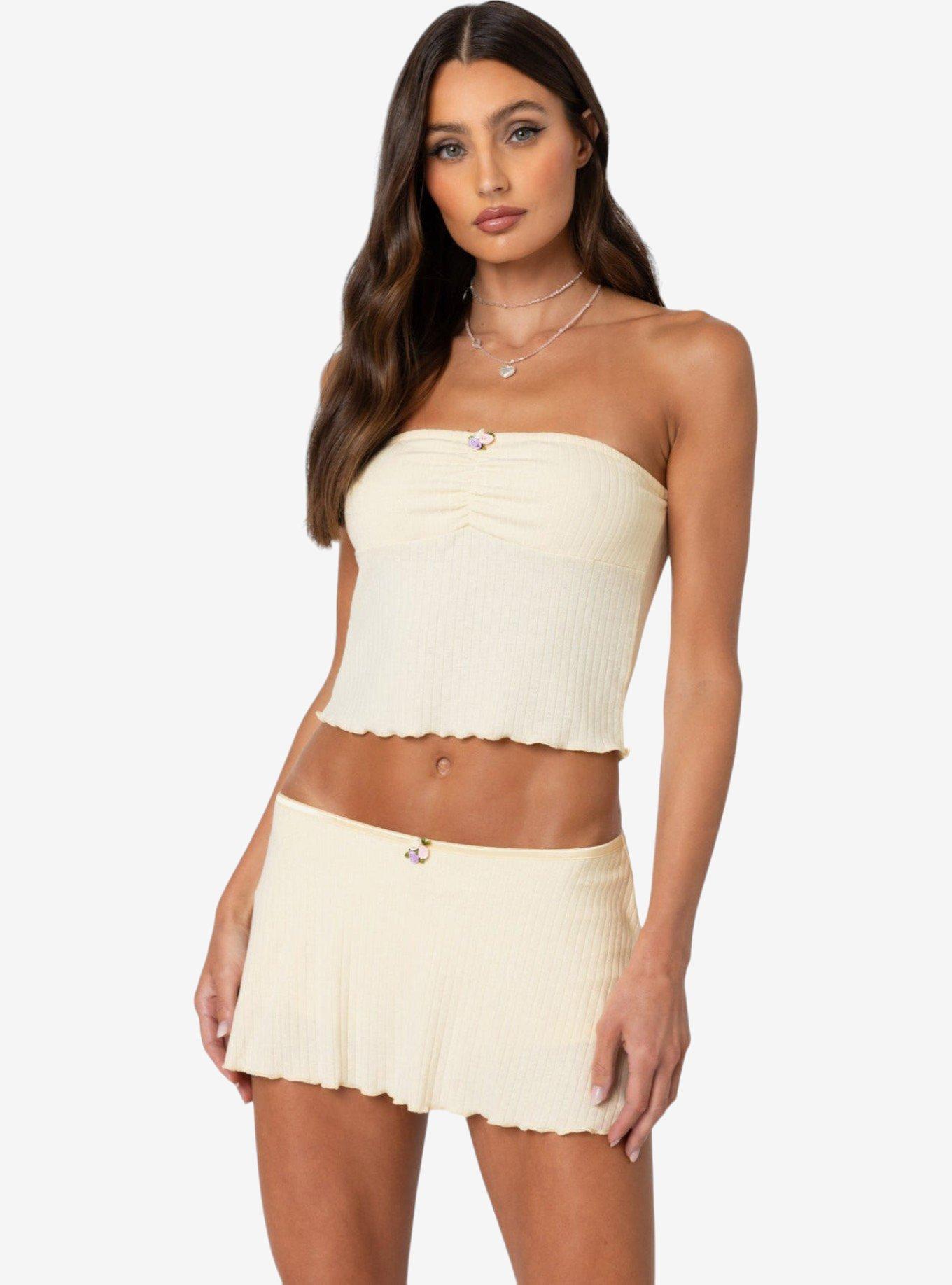 Edikted Dosina Pointelle Tube Top, BRIGHT YELLOW, hi-res