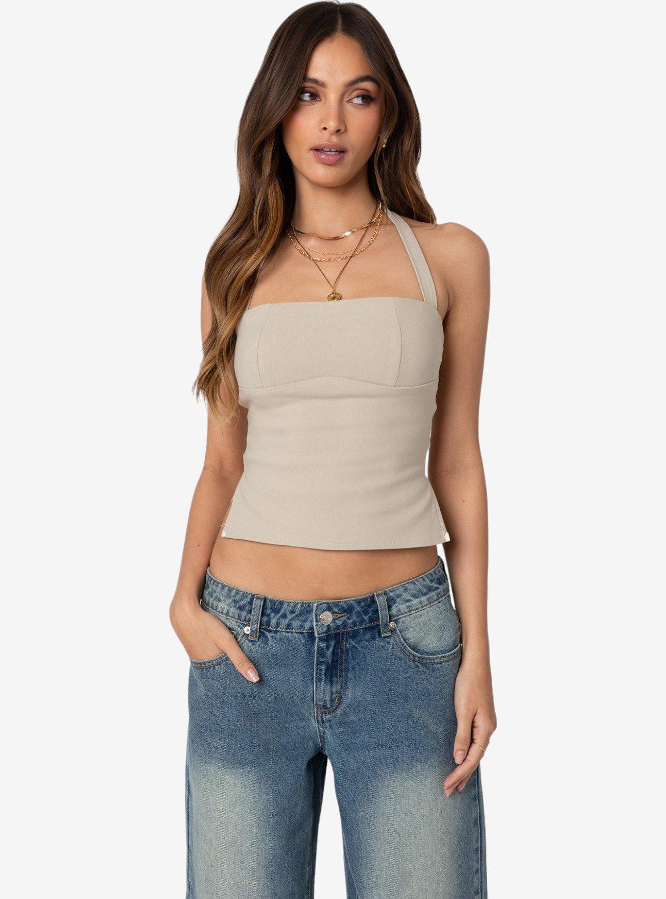 Edikted Dara Halter Top, BEIGE, hi-res