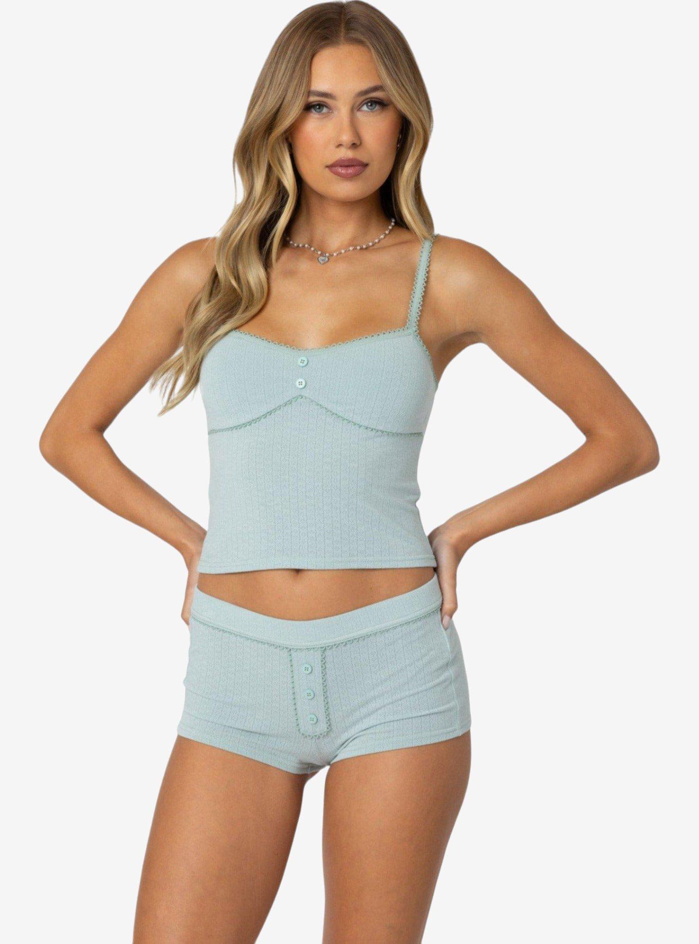 Edikted Maelle Pointelle Tank Top, GREEN, hi-res