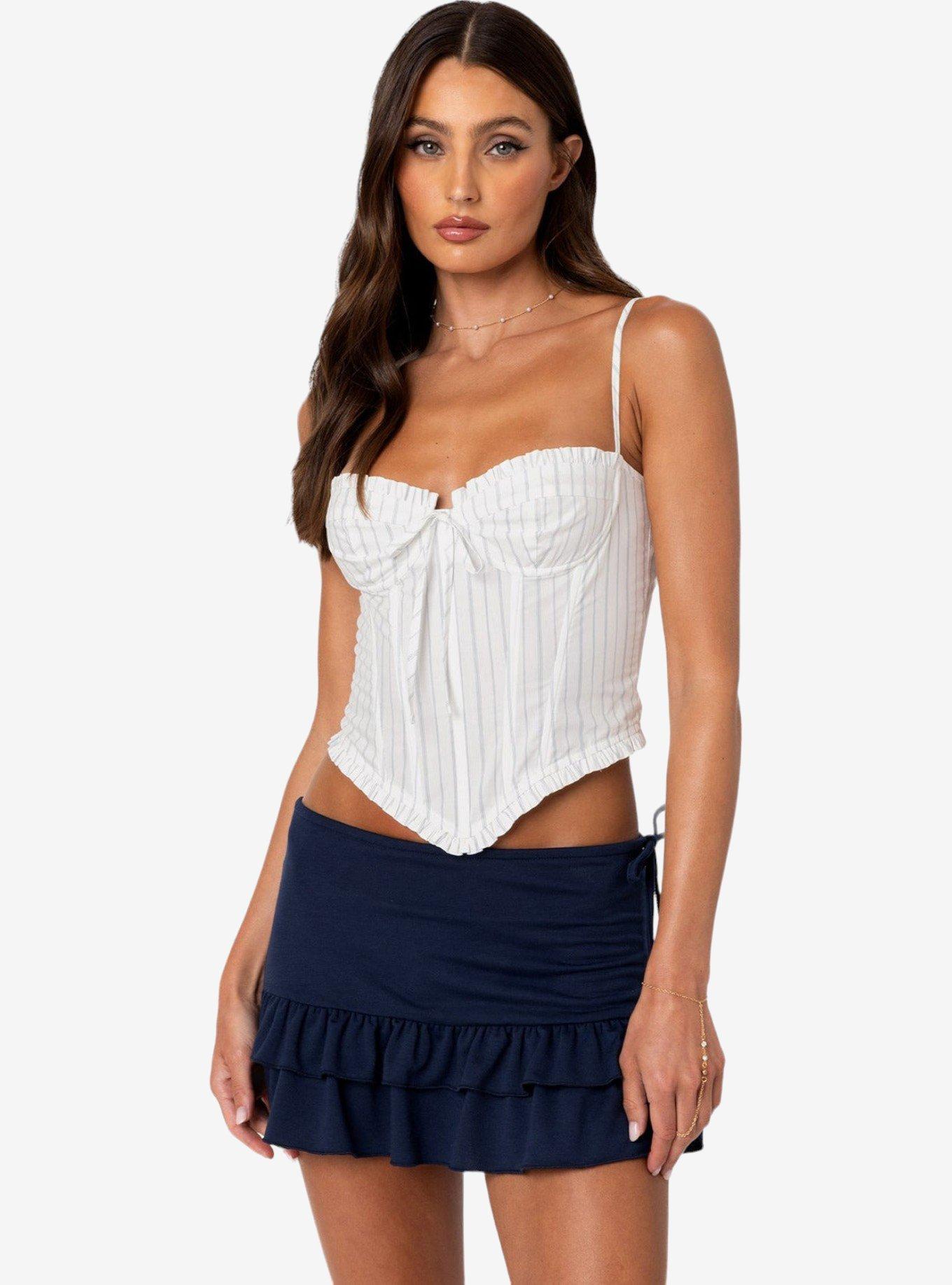 Edikted Greca Striped Poplin Corset, BRIGHT WHITE, hi-res
