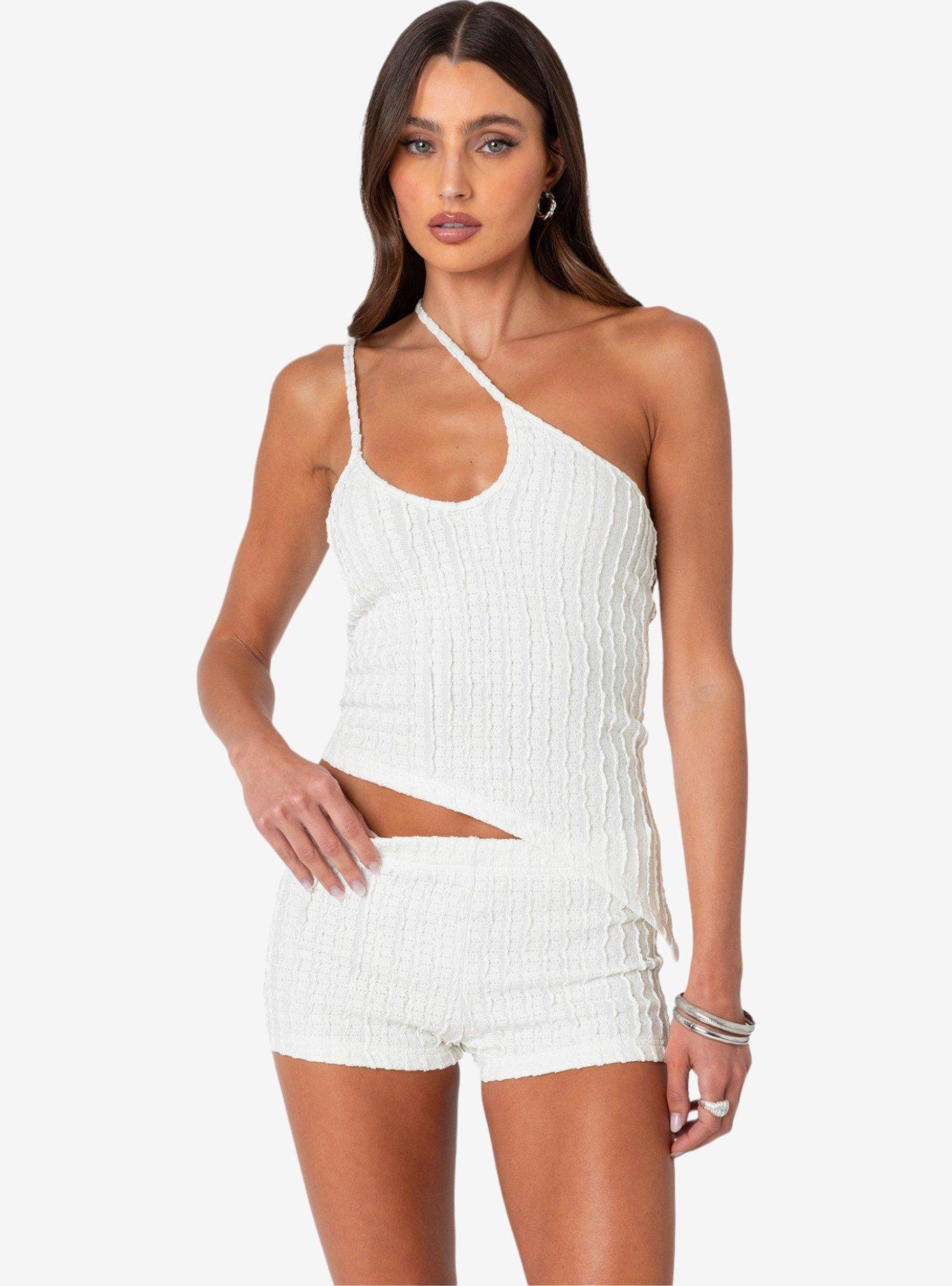 Edikted Phoebe Asymmetric Textured Knit Top, BRIGHT WHITE, hi-res