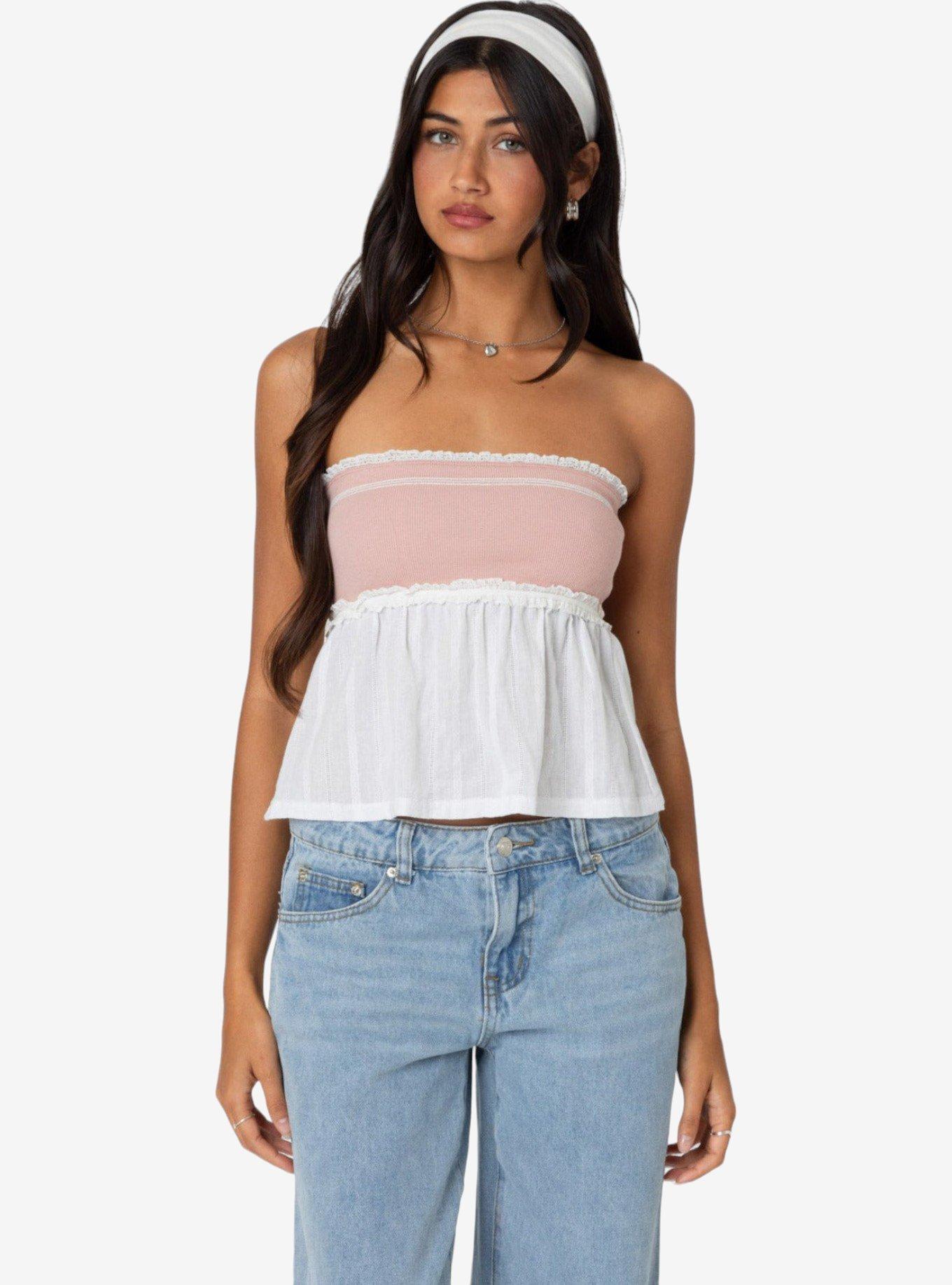 Edikted Rena Ribbed Peplum Tube Top, MULTI, hi-res