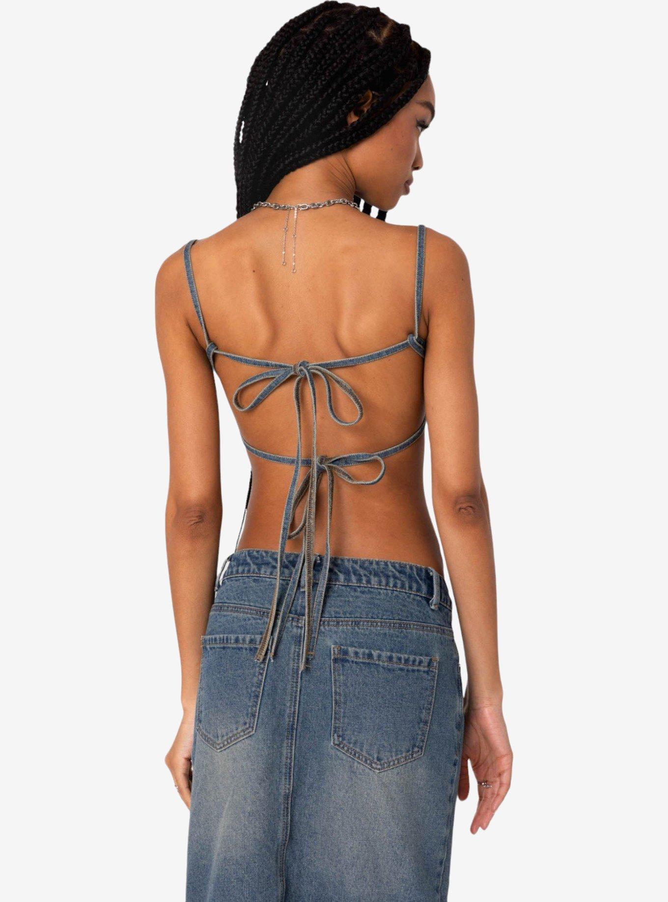Edikted Lassy Washed Denim Bralette, BLUE, hi-res