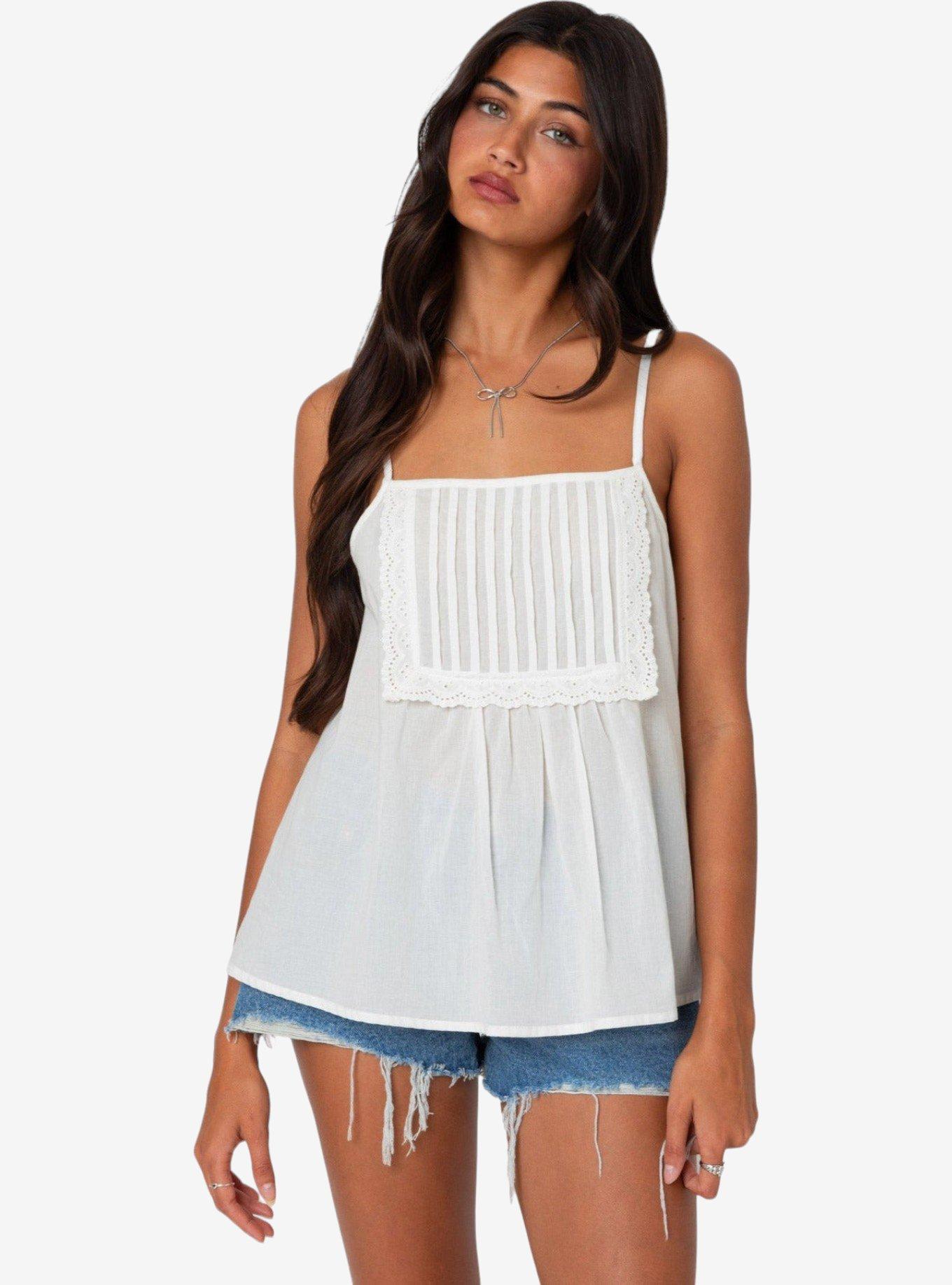 Edikted Eyelet Trim Paneled Top, BRIGHT WHITE, hi-res