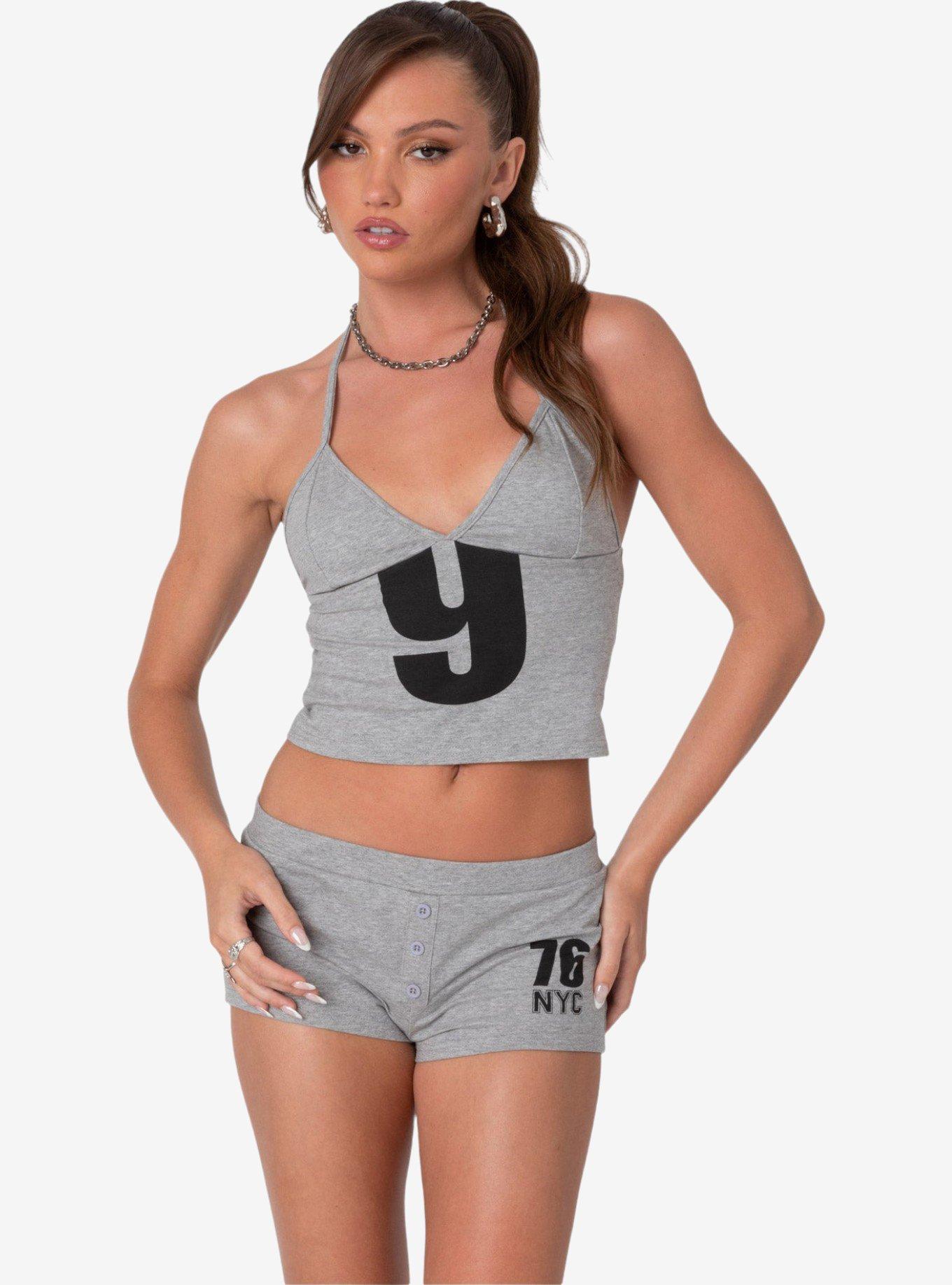 Edikted Jordan V Neck Halter Top, GREY, hi-res