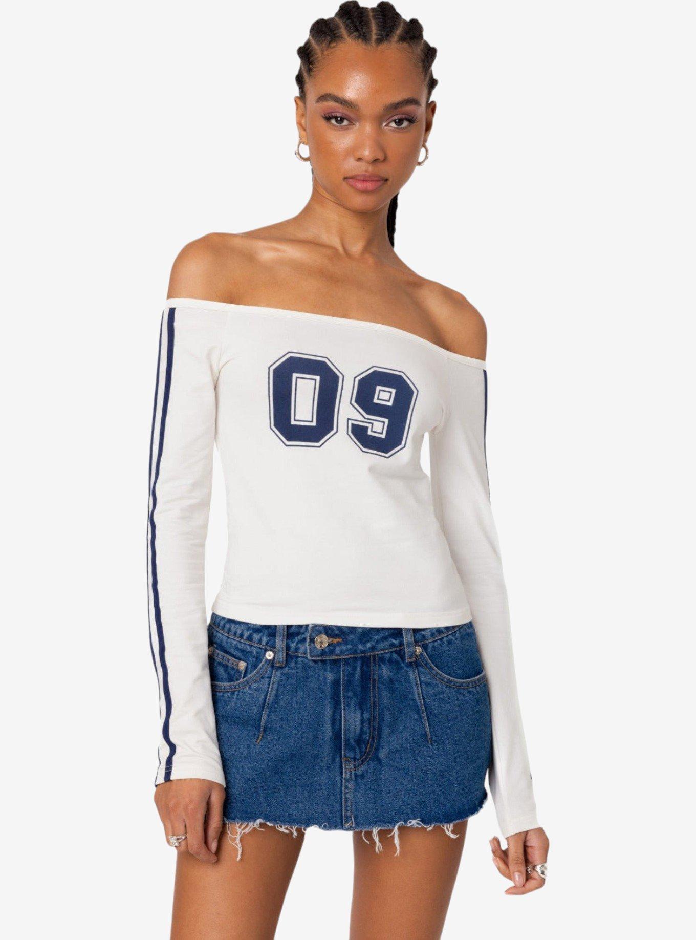 Edikted 90'S Off Shoulder Long Sleeve T Shirt, BRIGHT WHITE, hi-res