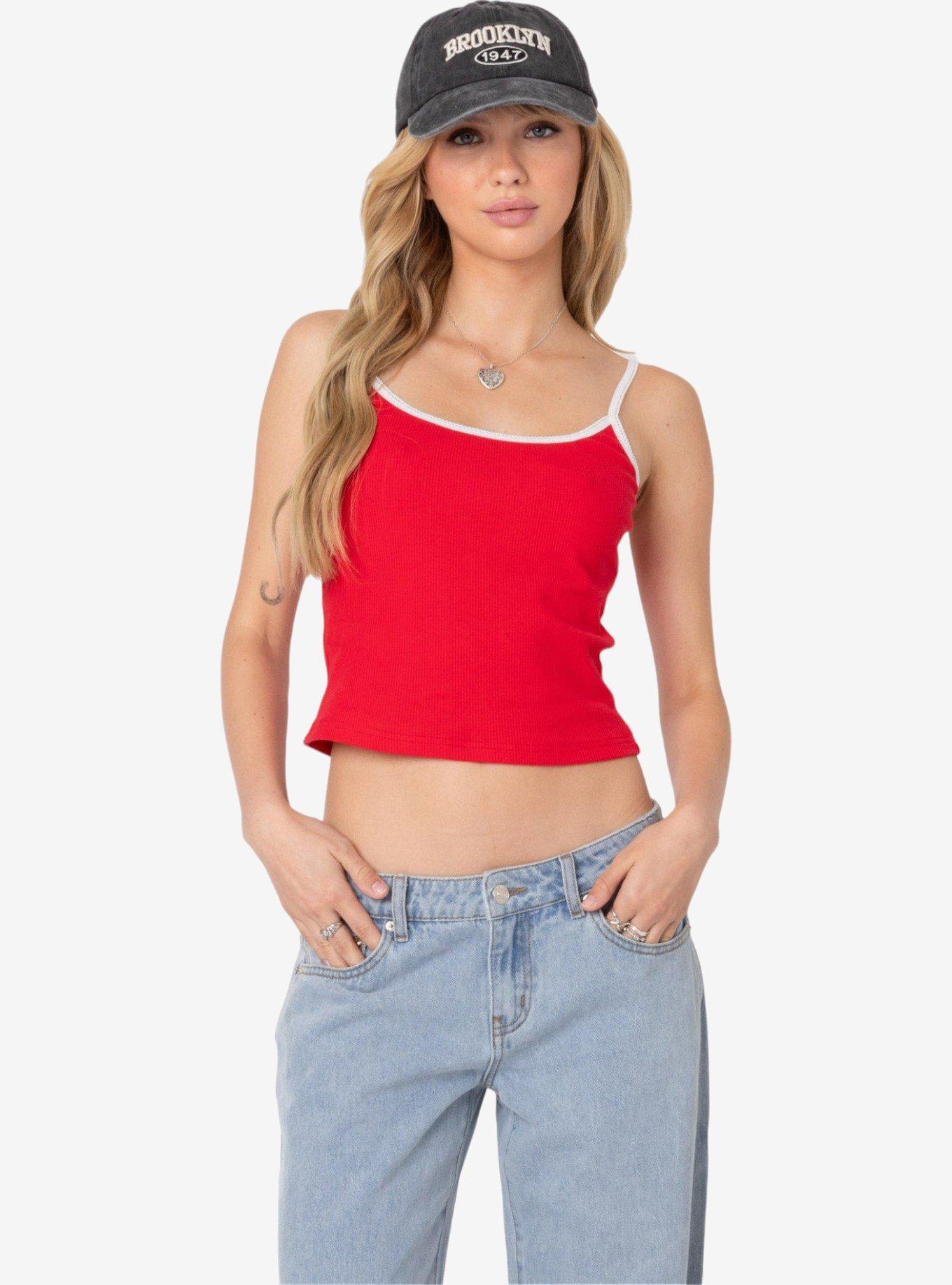 Edikted Franky Ribbed Contrast Tank Top, RED, hi-res