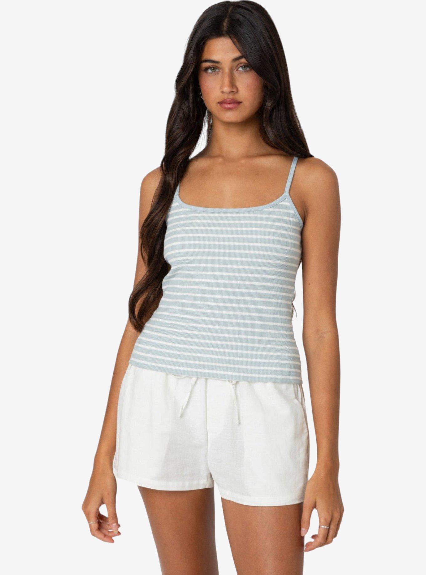 Edikted Gretta Striped Ribbed Tank Top, BLUE, hi-res