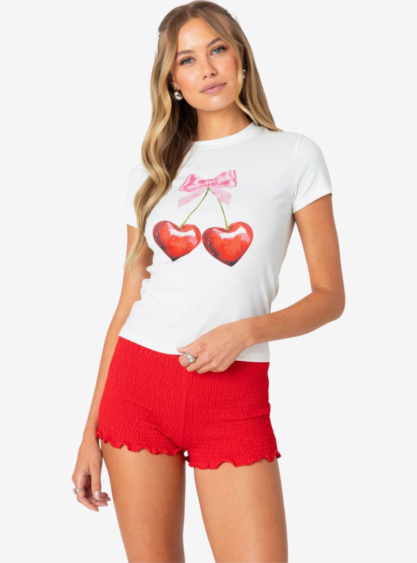 Edikted Cherry Heart T Shirt, BRIGHT WHITE, hi-res