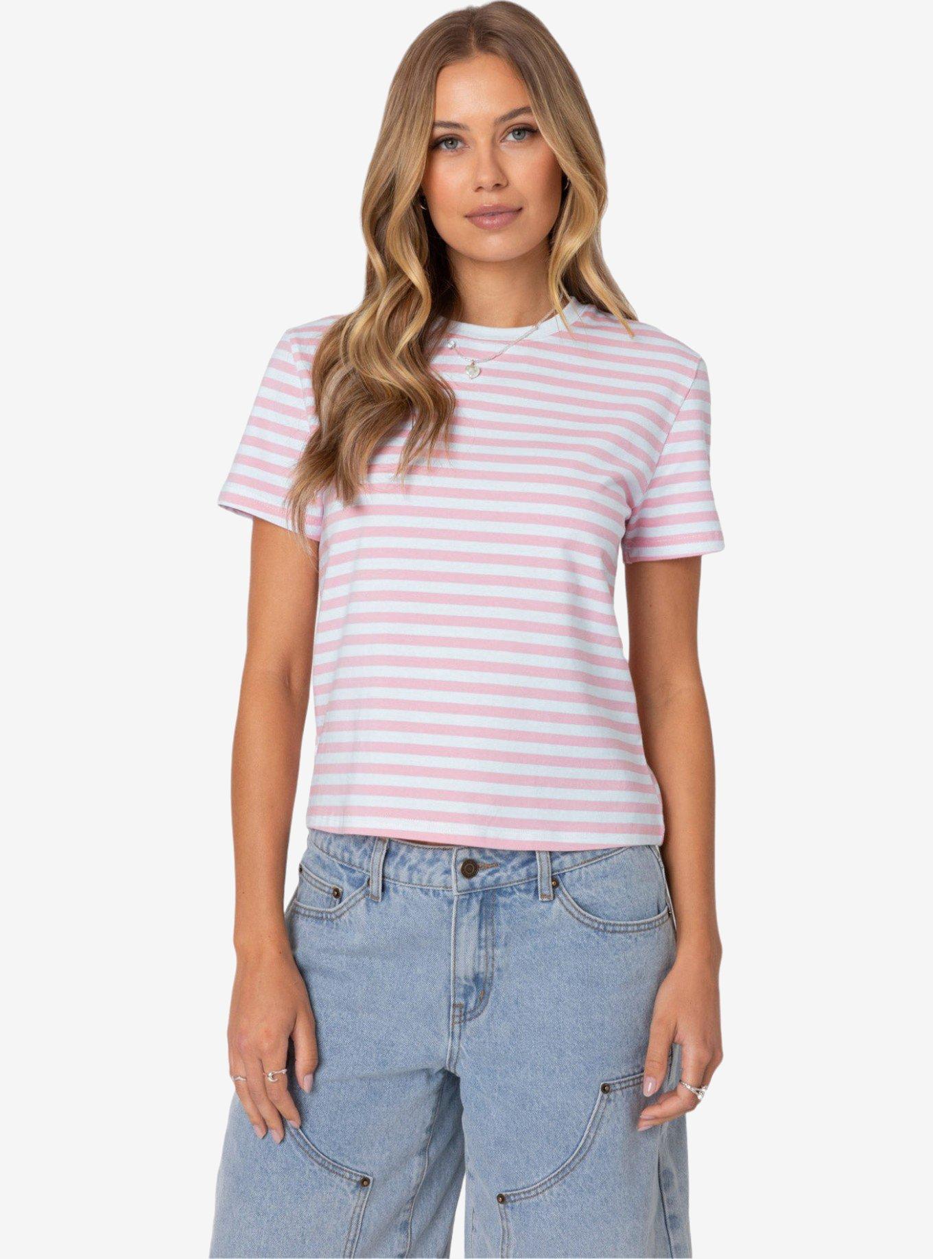 Edikted Callahan Striped T Shirt, PINK, hi-res