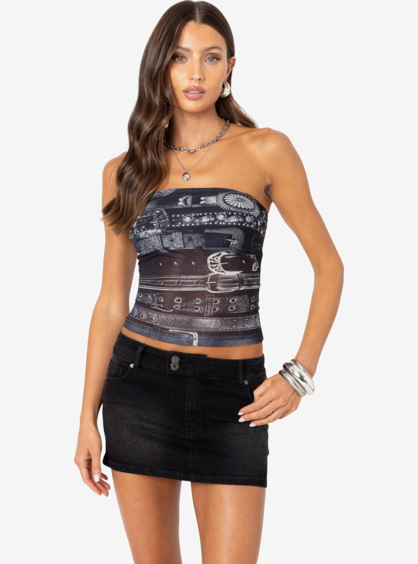 Edikted Layered Belt Mesh Tube Top, MULTI, hi-res