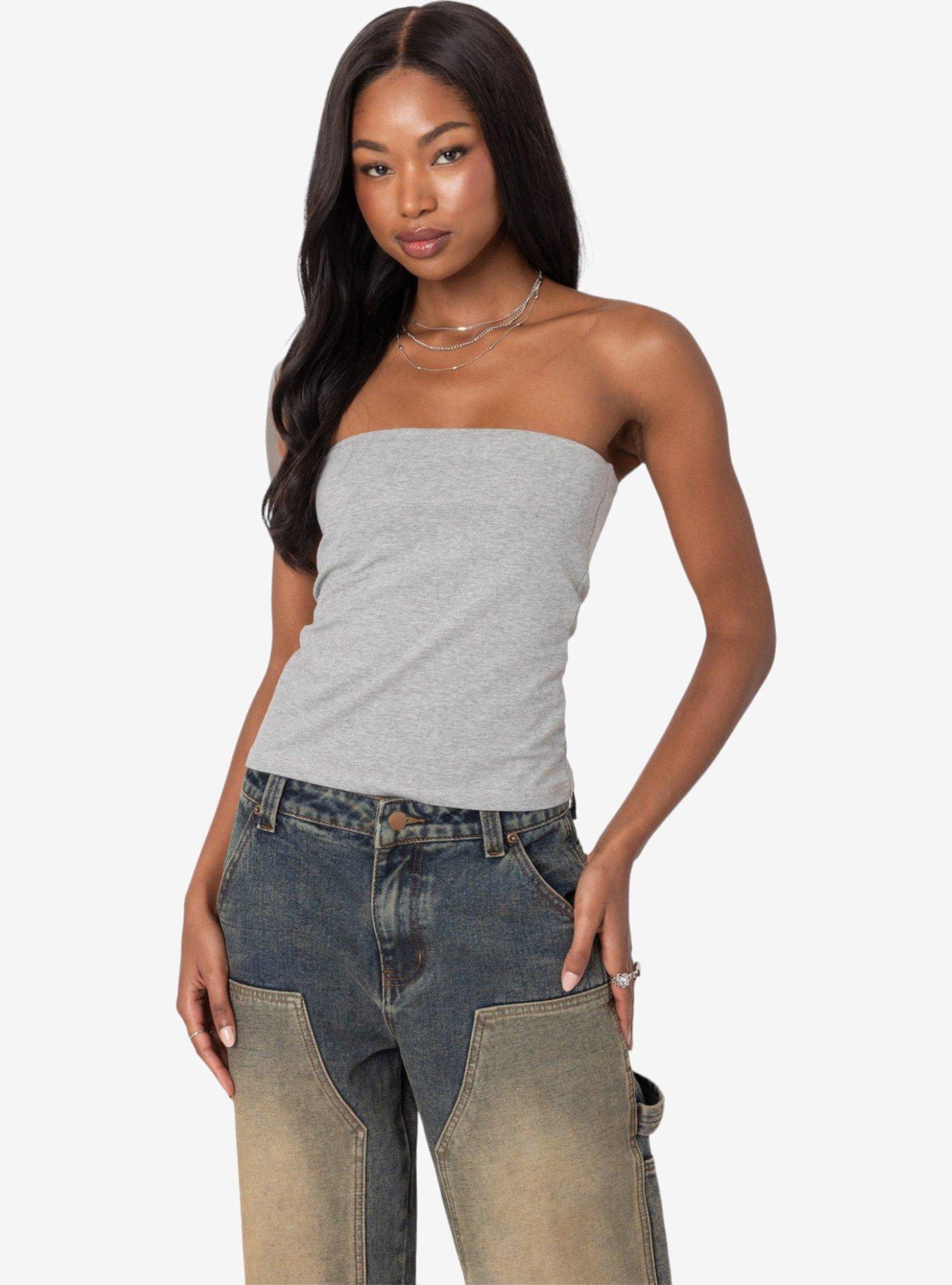 Edikted Built In Bra Tube Top, GREY, hi-res