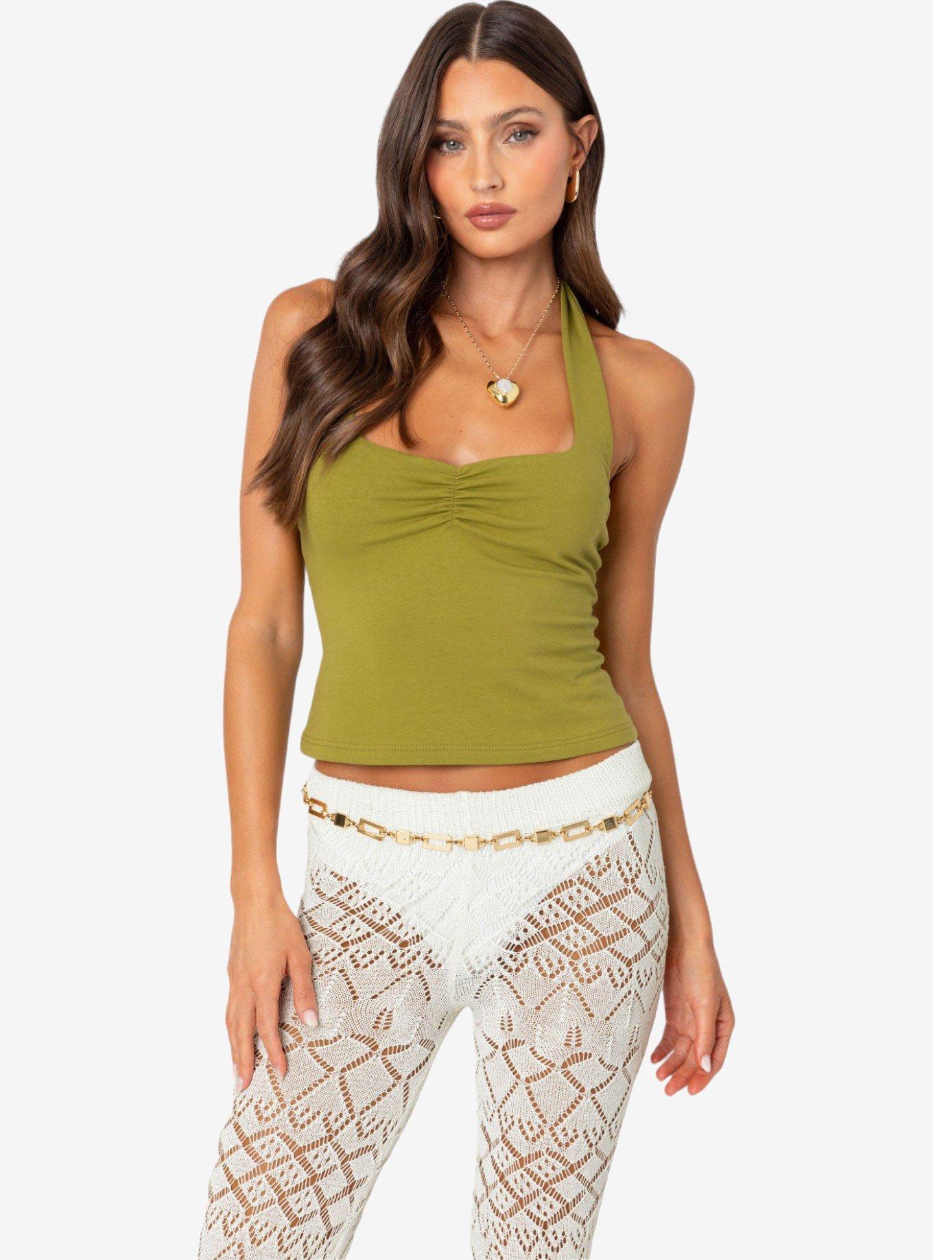 Edikted Poet Cinched Halter Top, GREEN, hi-res