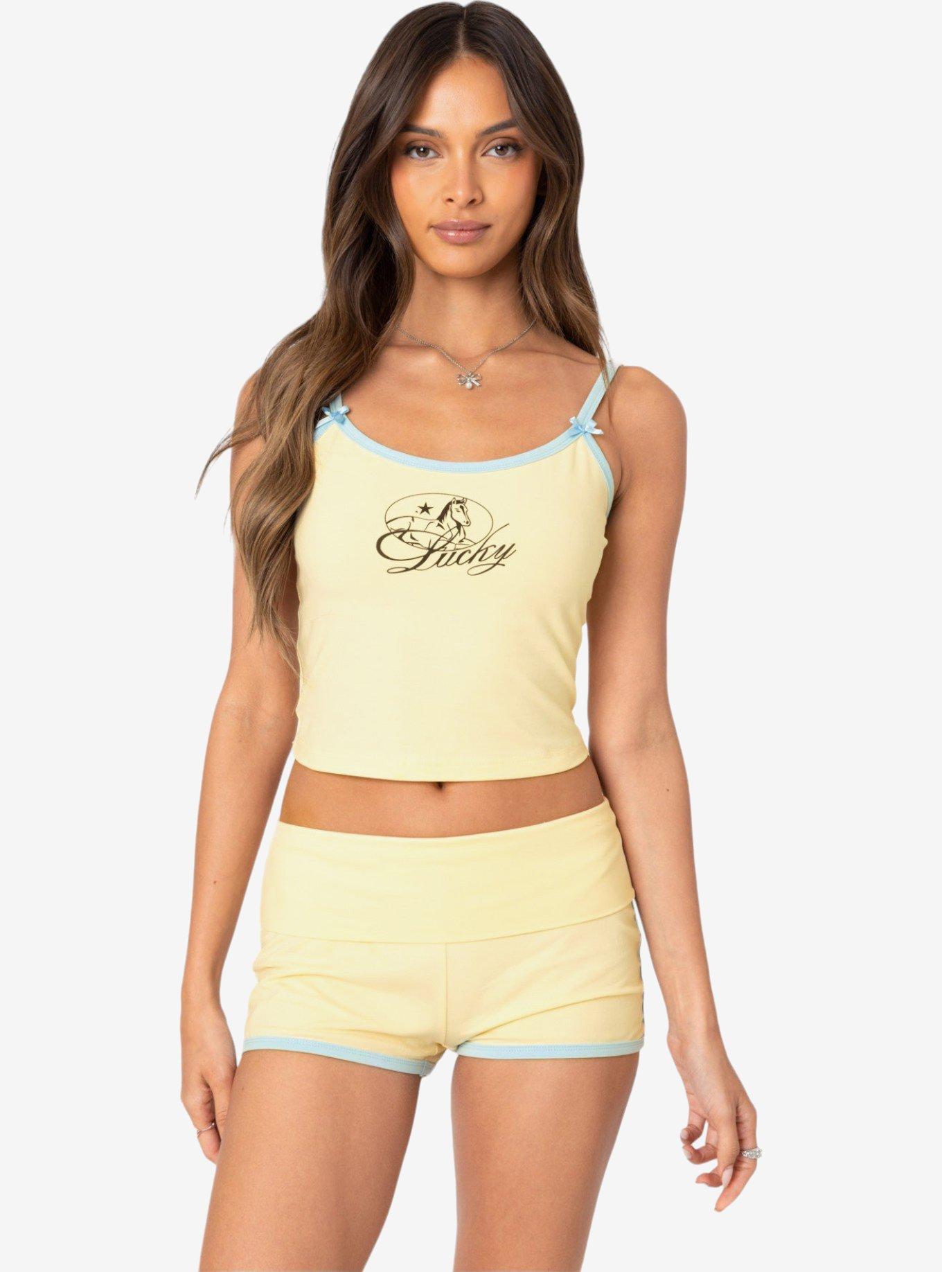 Edikted Lucky Contrast Tank Top, BRIGHT YELLOW, hi-res