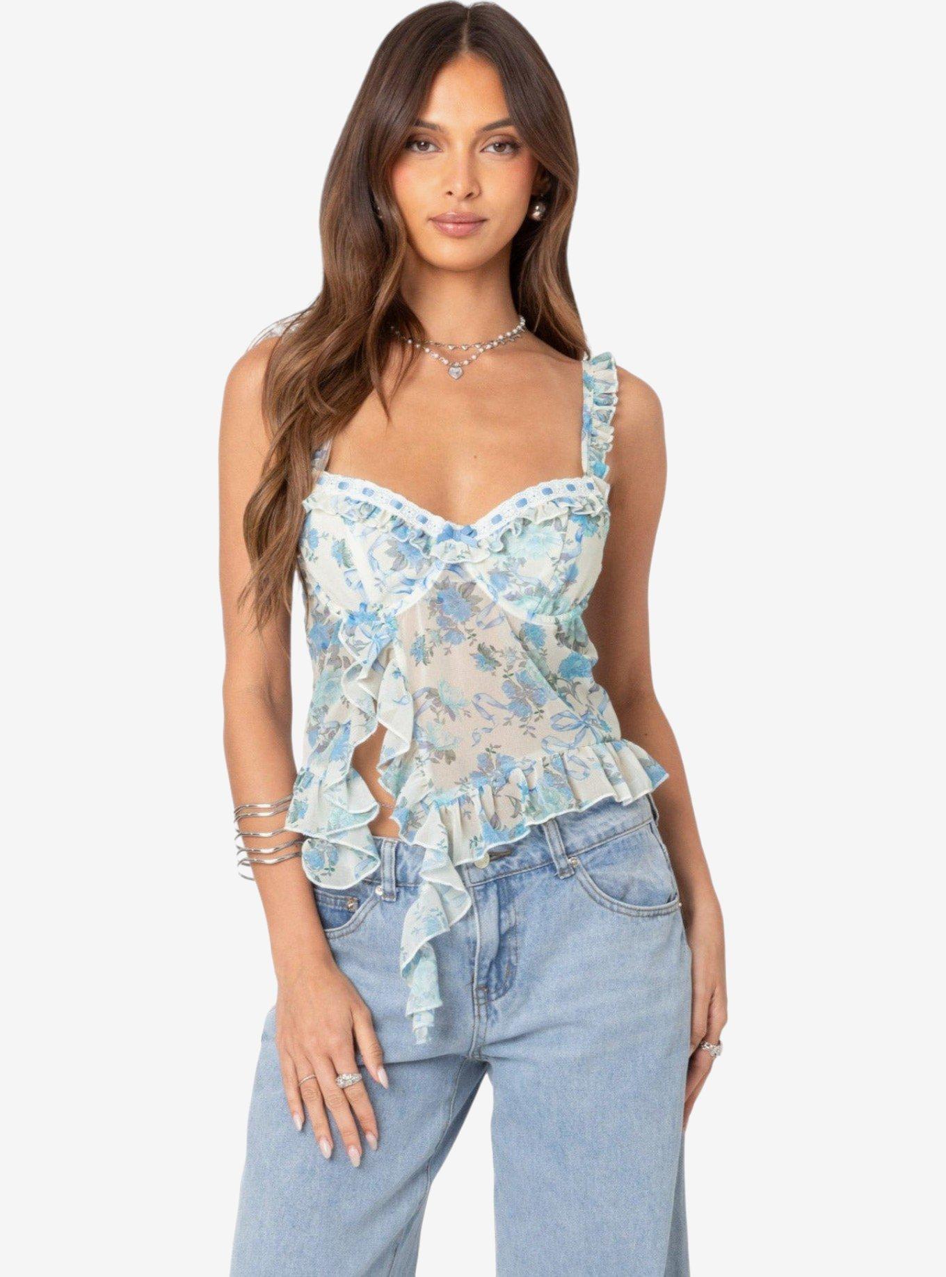 Edikted Cascade Ruffled Bra Top, MULTI, hi-res