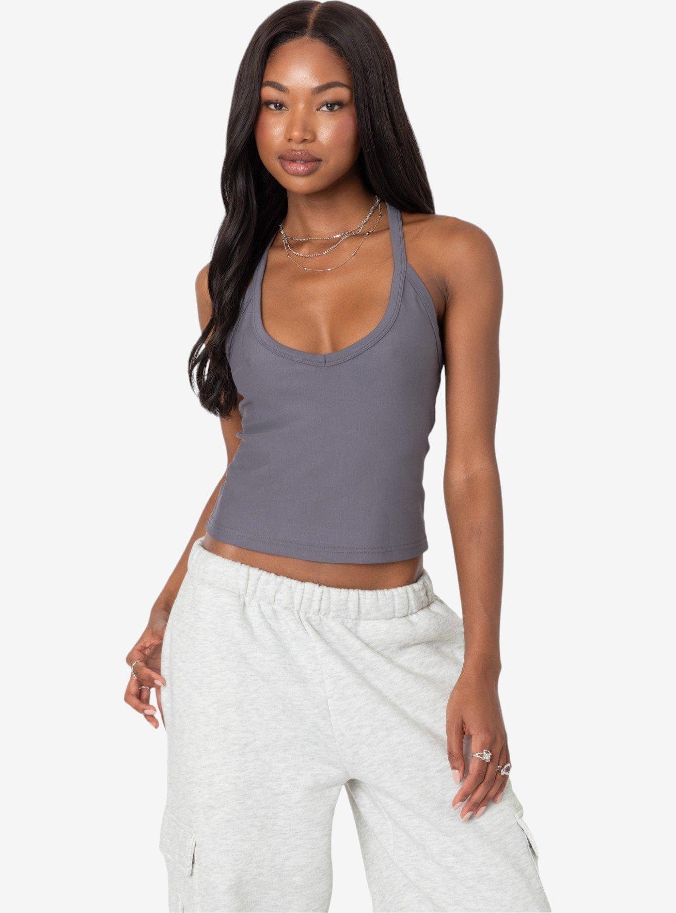 Edikted Racer Back Halter Top, GREY, hi-res