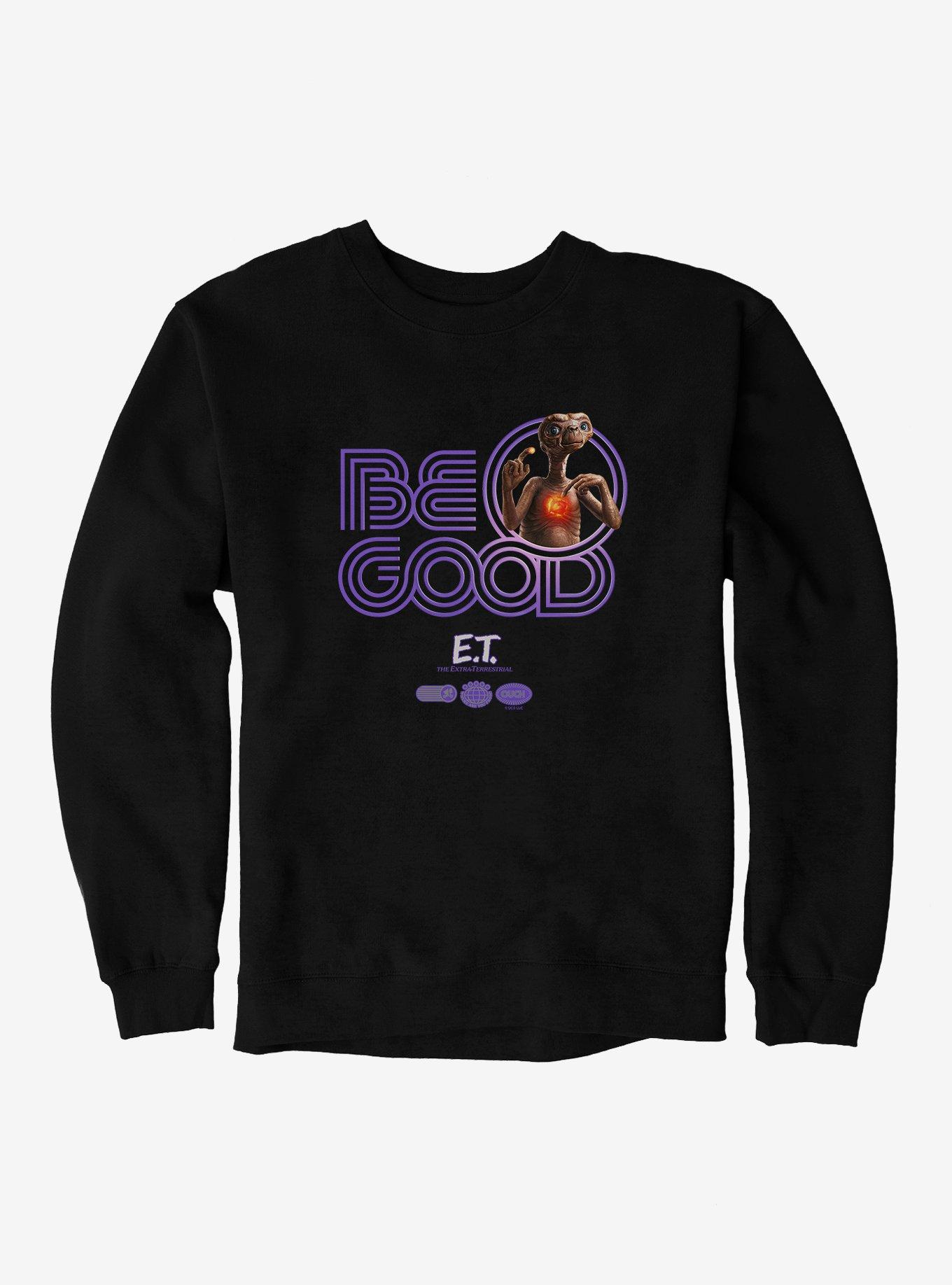 E.T. 40th Anniversary Be Good Striped Font Purple Sweatshirt, BLACK, hi-res