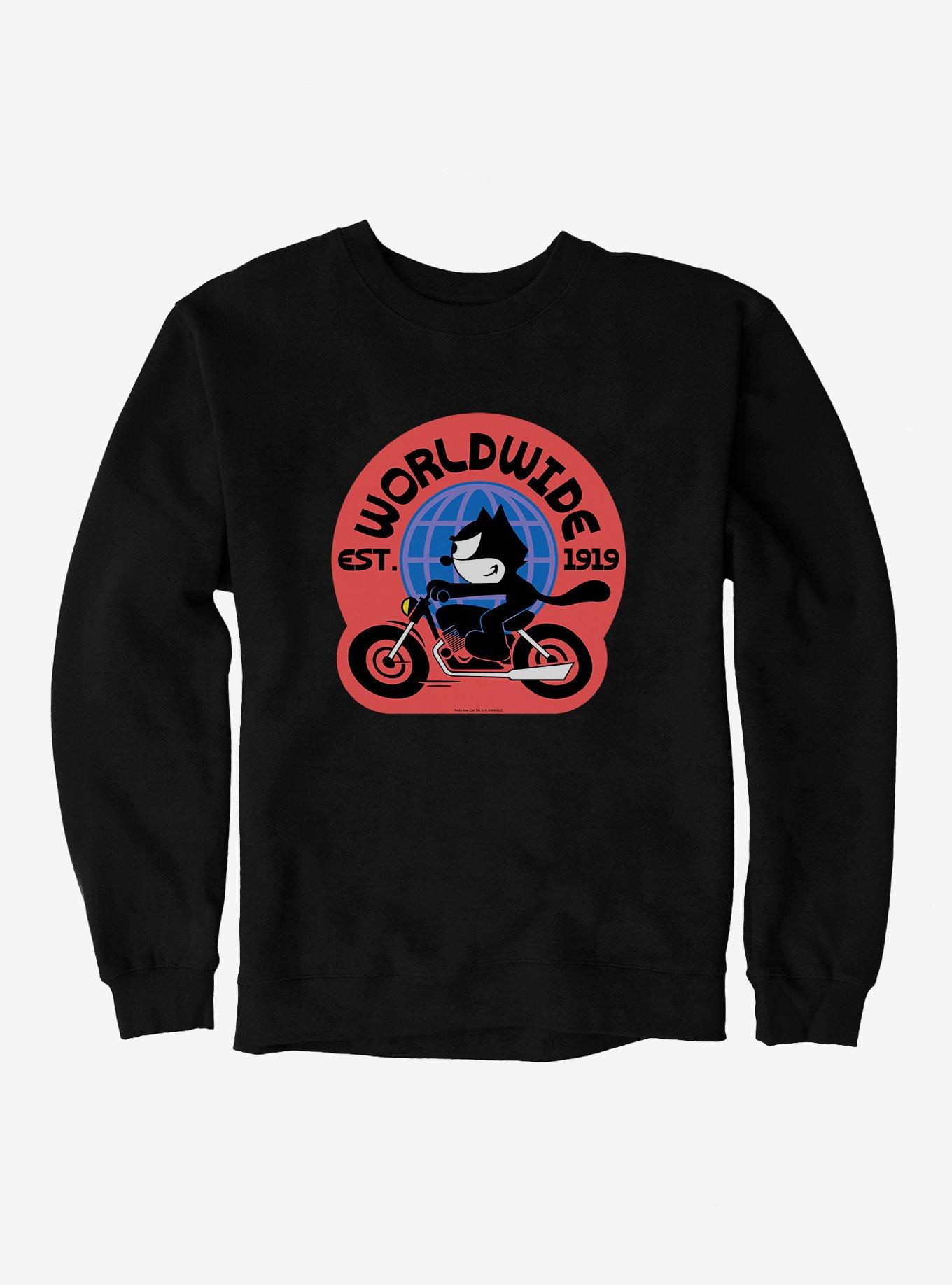 Felix The Cat Worldwide Motorcycle Felix Sweatshirt, BLACK, hi-res