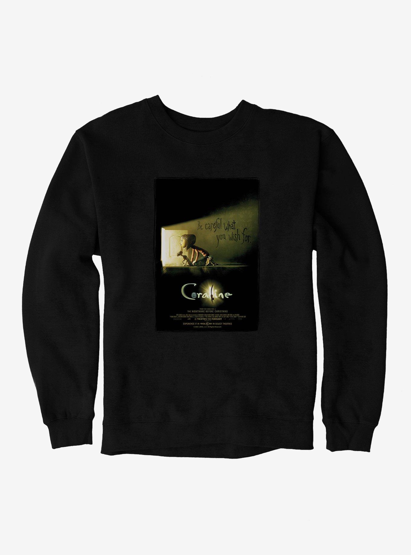 Coraline Be Careful Poster Sweatshirt, BLACK, hi-res