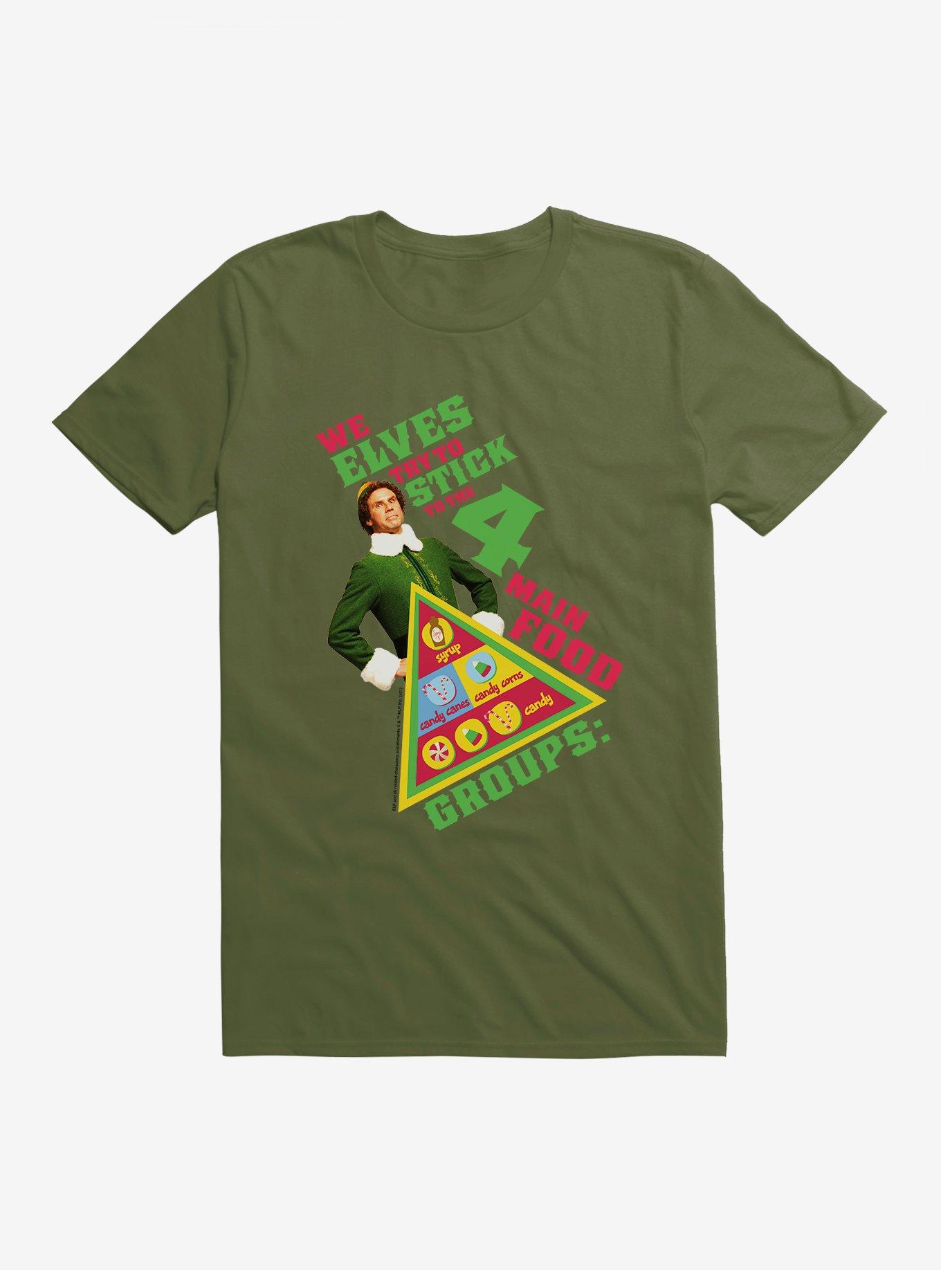 Elf Four Main Food Groups T-Shirt, MILITARY GREEN, hi-res