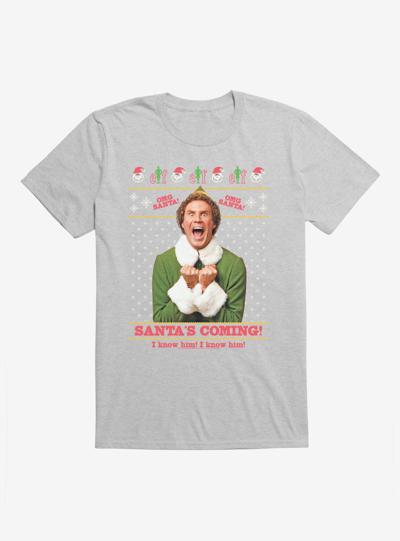 Elf Santa's Coming! I Know Him! T-Shirt, HEATHER GREY, hi-res