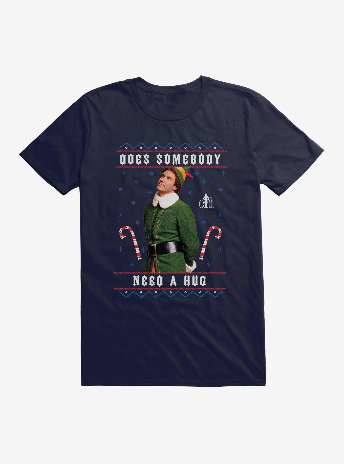 Elf Does Somebody Need A Hug T-Shirt, NAVY, hi-res