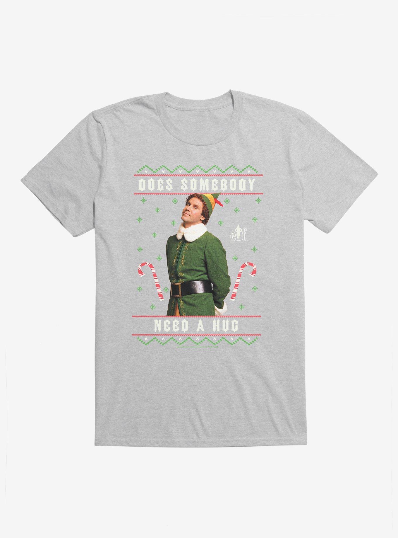 Elf Does Somebody Need A Hug T-Shirt, HEATHER GREY, hi-res