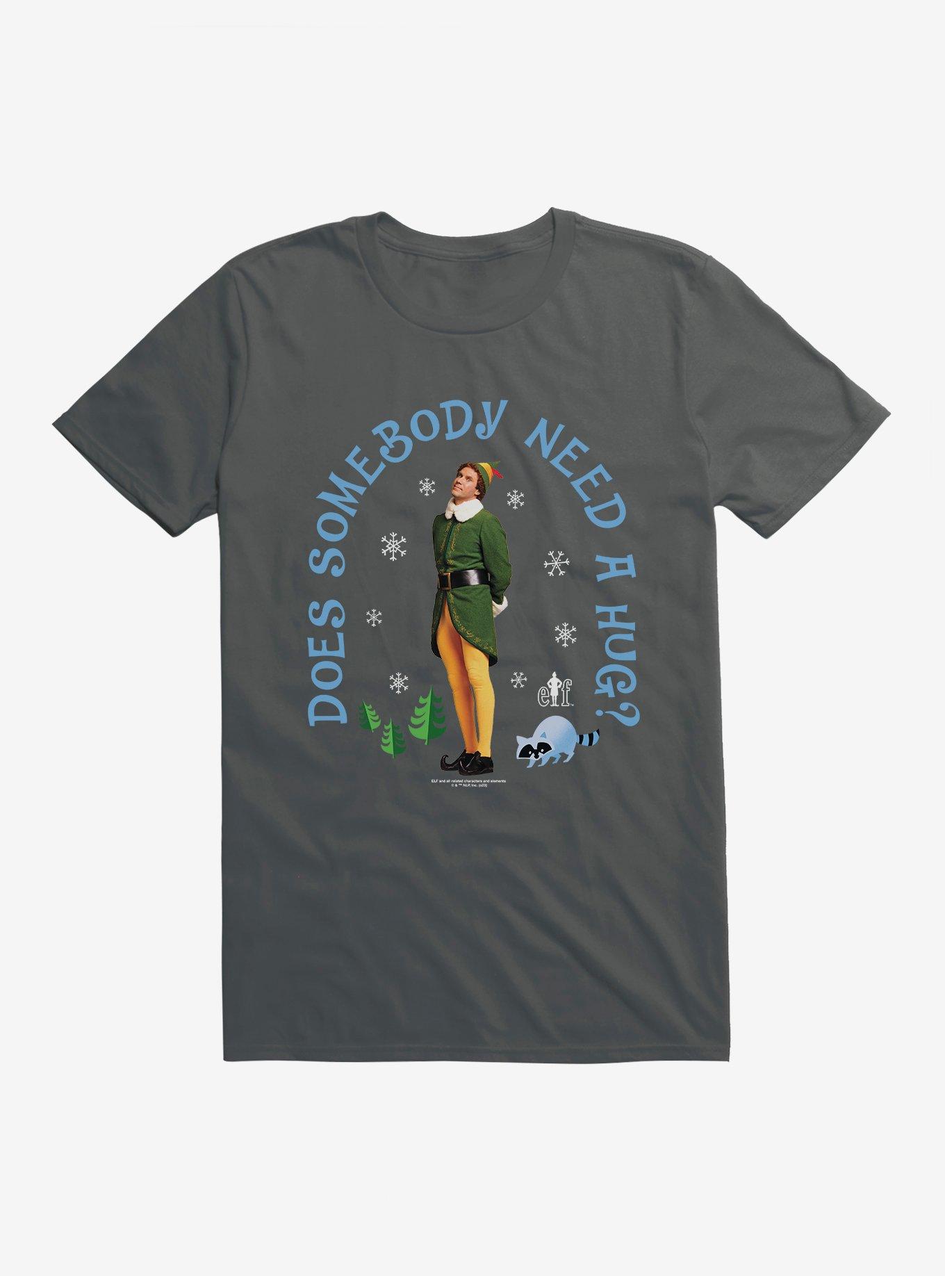 Elf Does Somebody Need A Hug? T-Shirt, CHARCOAL, hi-res