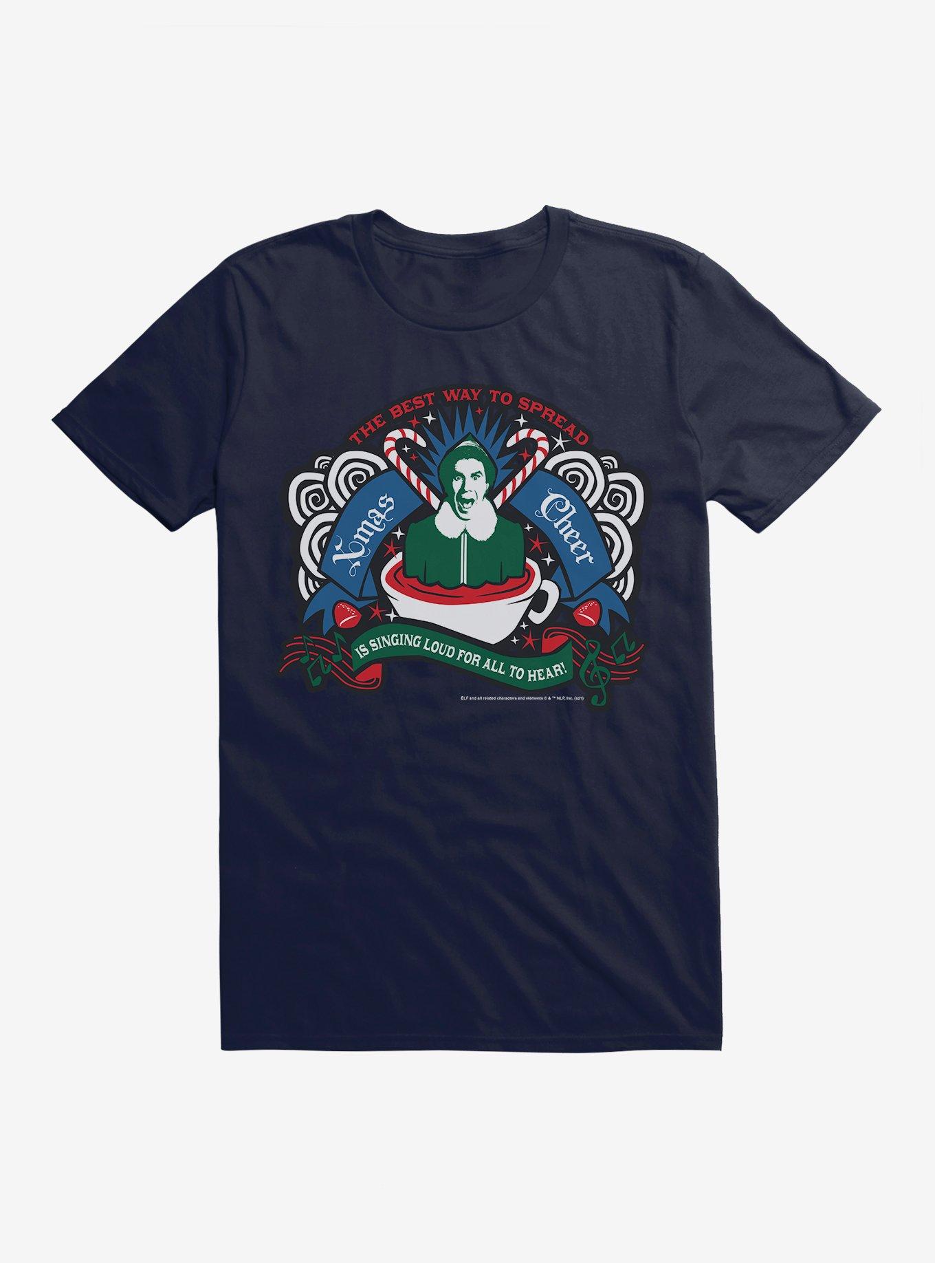 Elf Buddy Spread Christmas Cheer T-Shirt, NAVY, hi-res