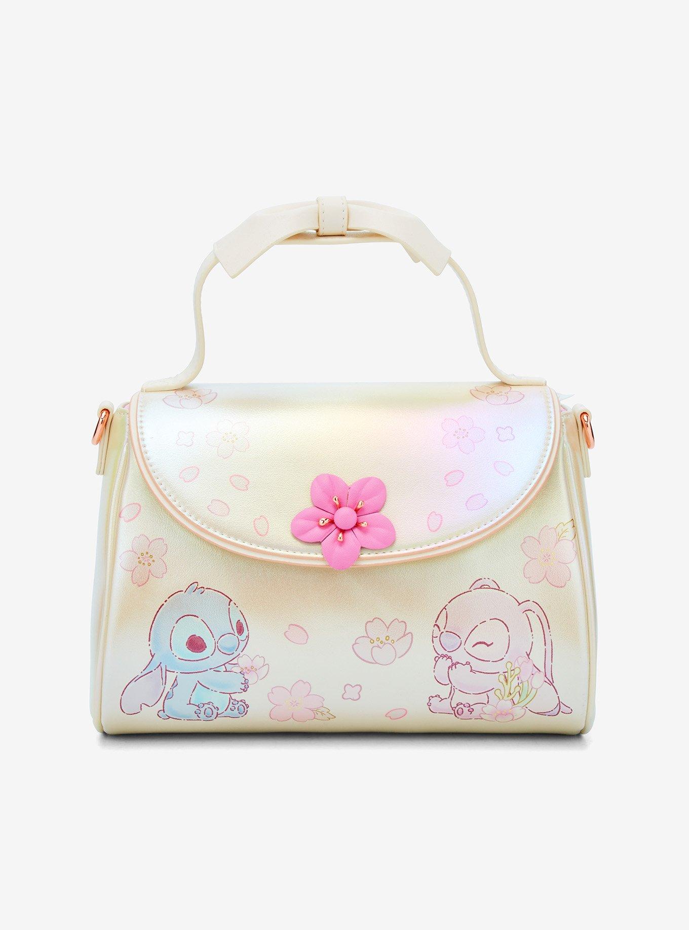 Loungefly Disney Stitch & Angel Pastel Cherry Blossoms Iridescent Crossbody Bag