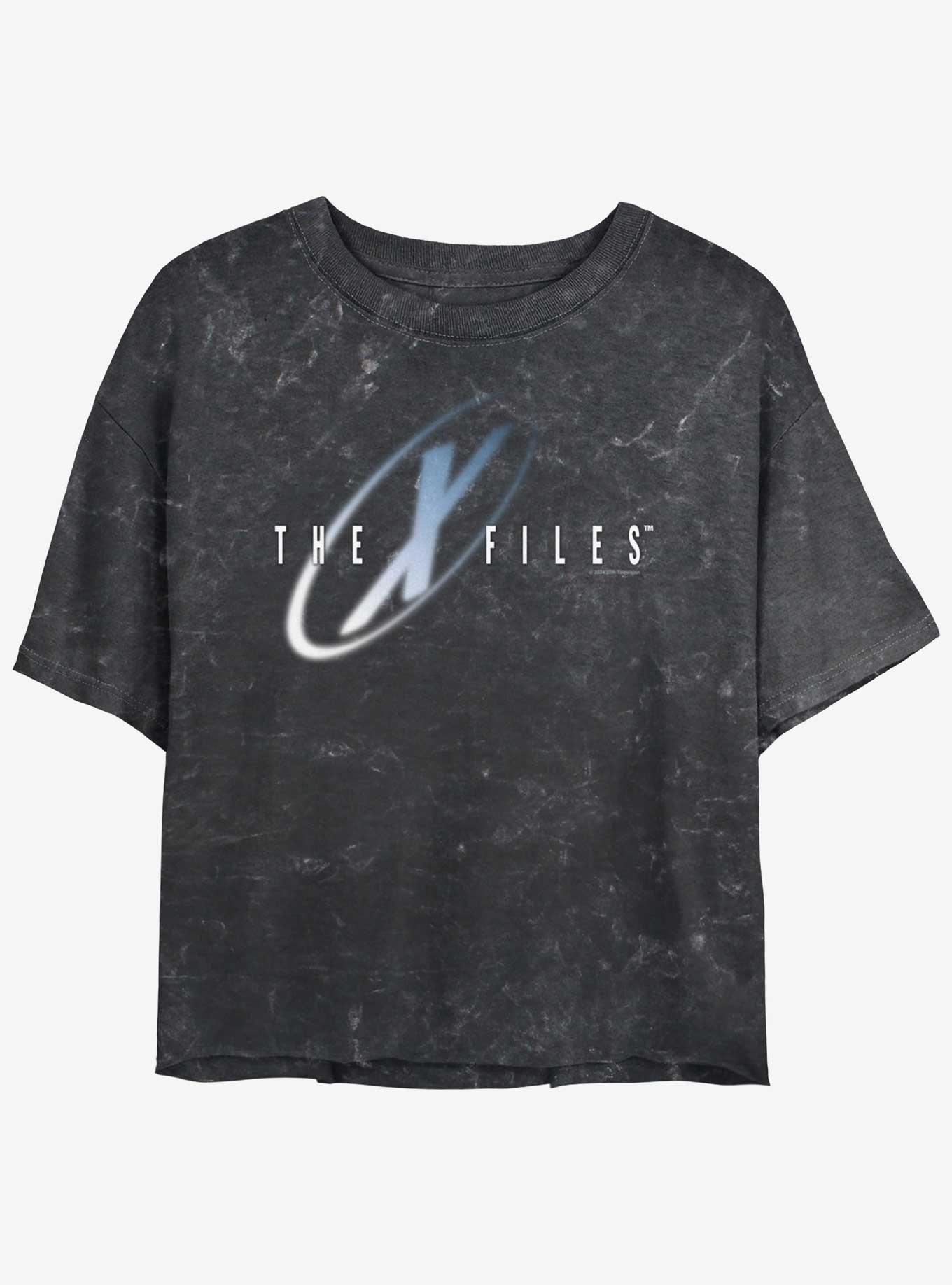 The X-Files Logo Girls Mineral Wash Crop T-Shirt, BLACK, hi-res