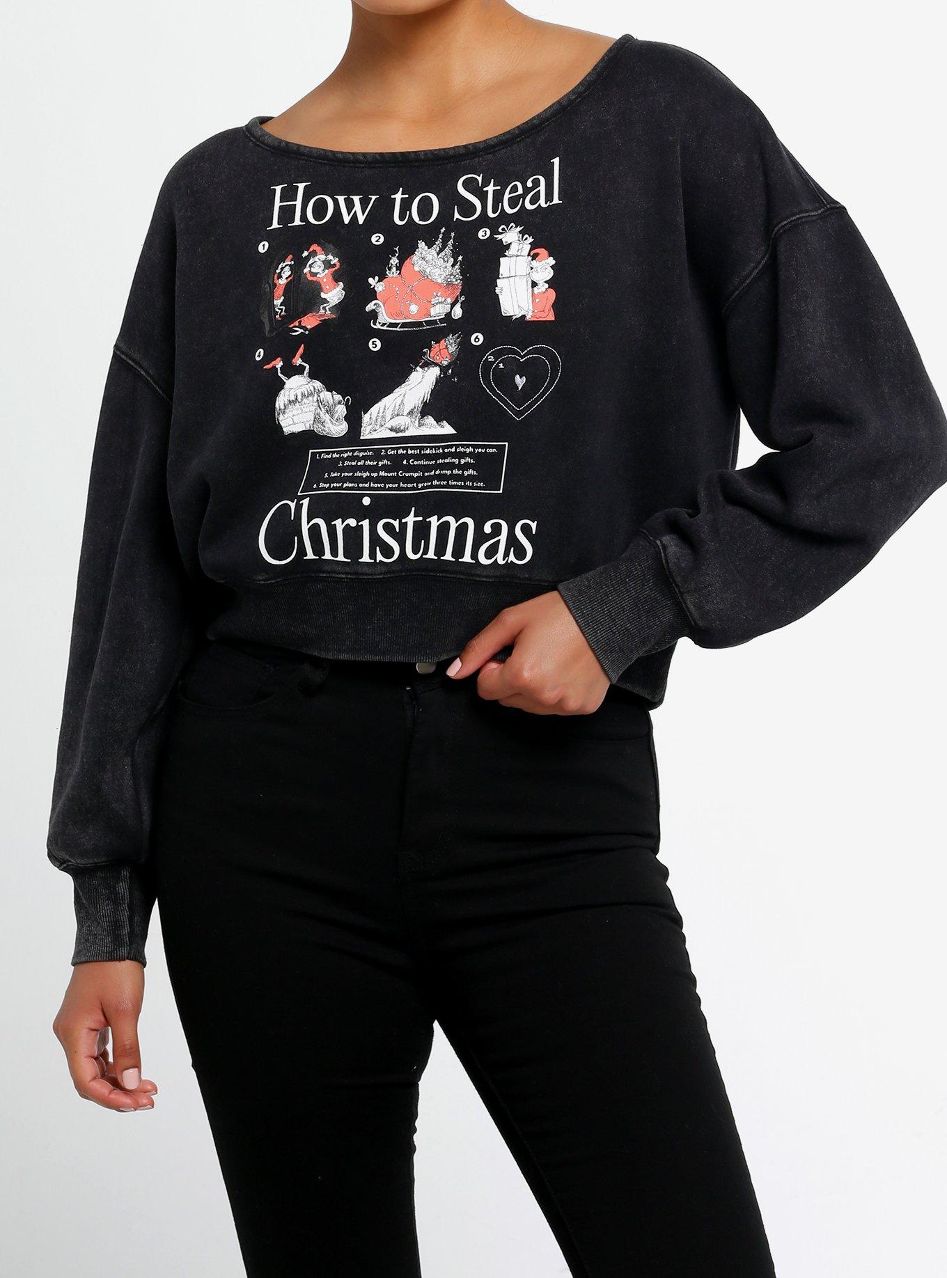 Dr. Seuss How The Grinch Stole Christmas! Boat Neck Girls Crop Sweatshirt, , hi-res