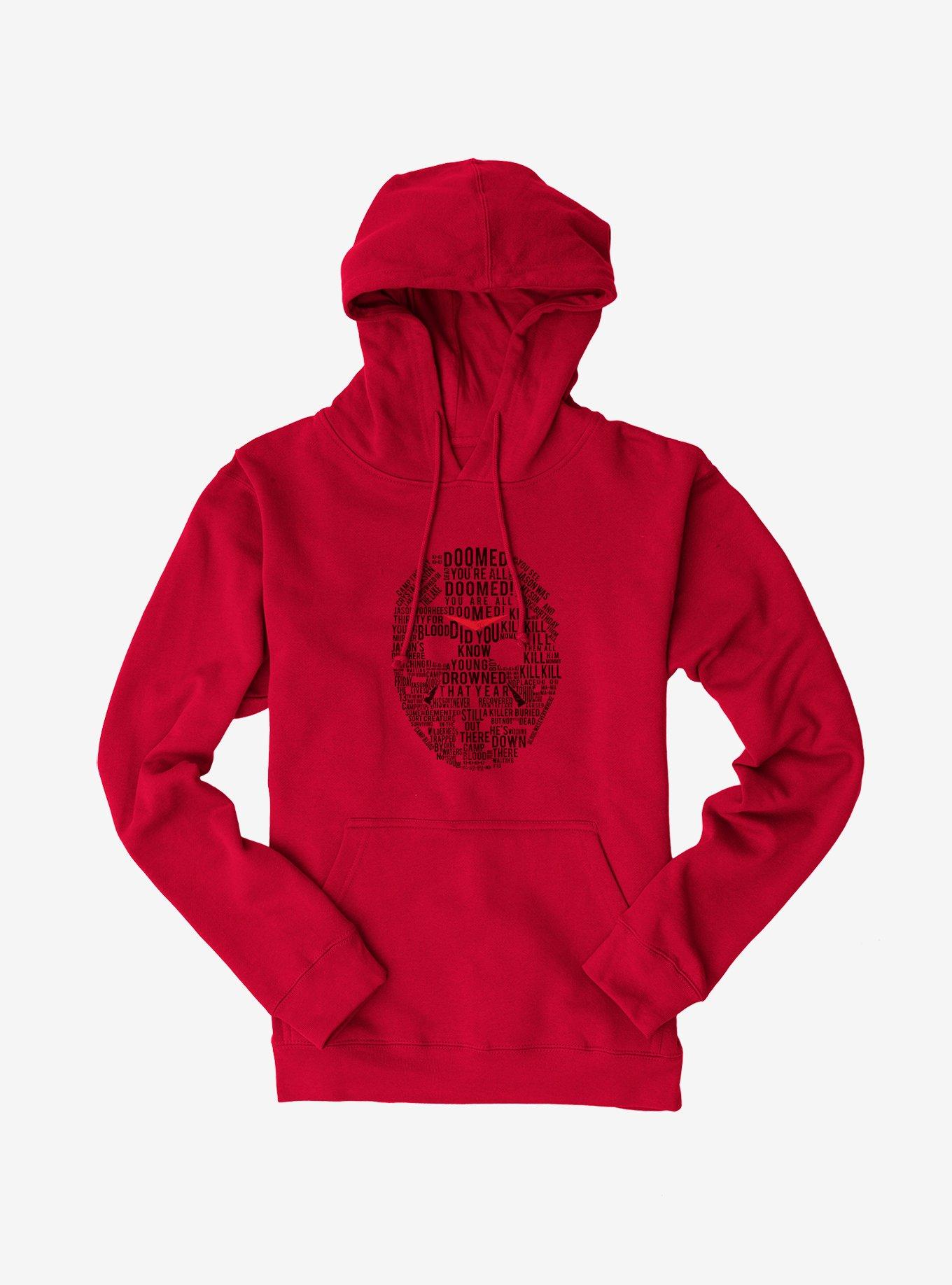 Friday The 13th Jason Mask Word Collage Hoodie, RED, hi-res