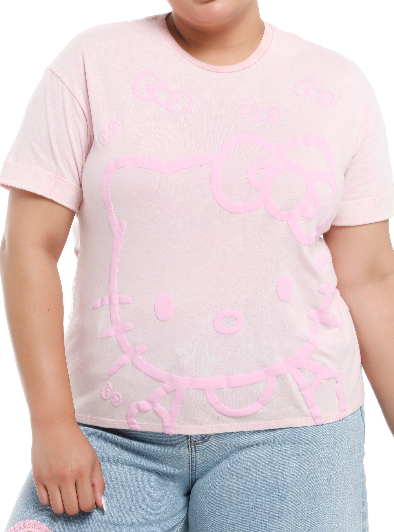 Hello Kitty Pink Outline Boyfriend Fit Girls T-Shirt Plus Size, , hi-res