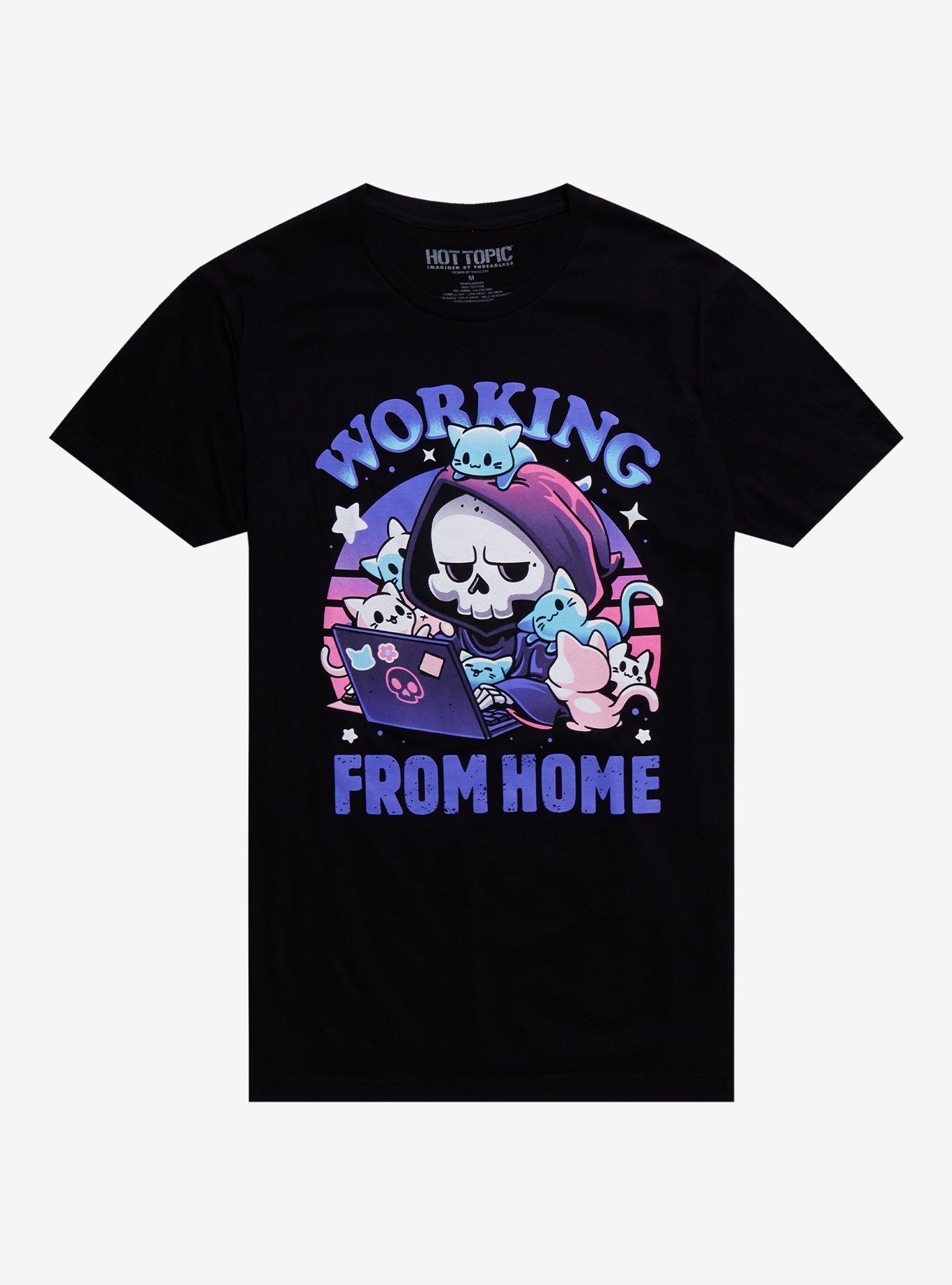 Working From Home Grim Reaper & Cats T-Shirt By Snouleaf, BLACK, hi-res