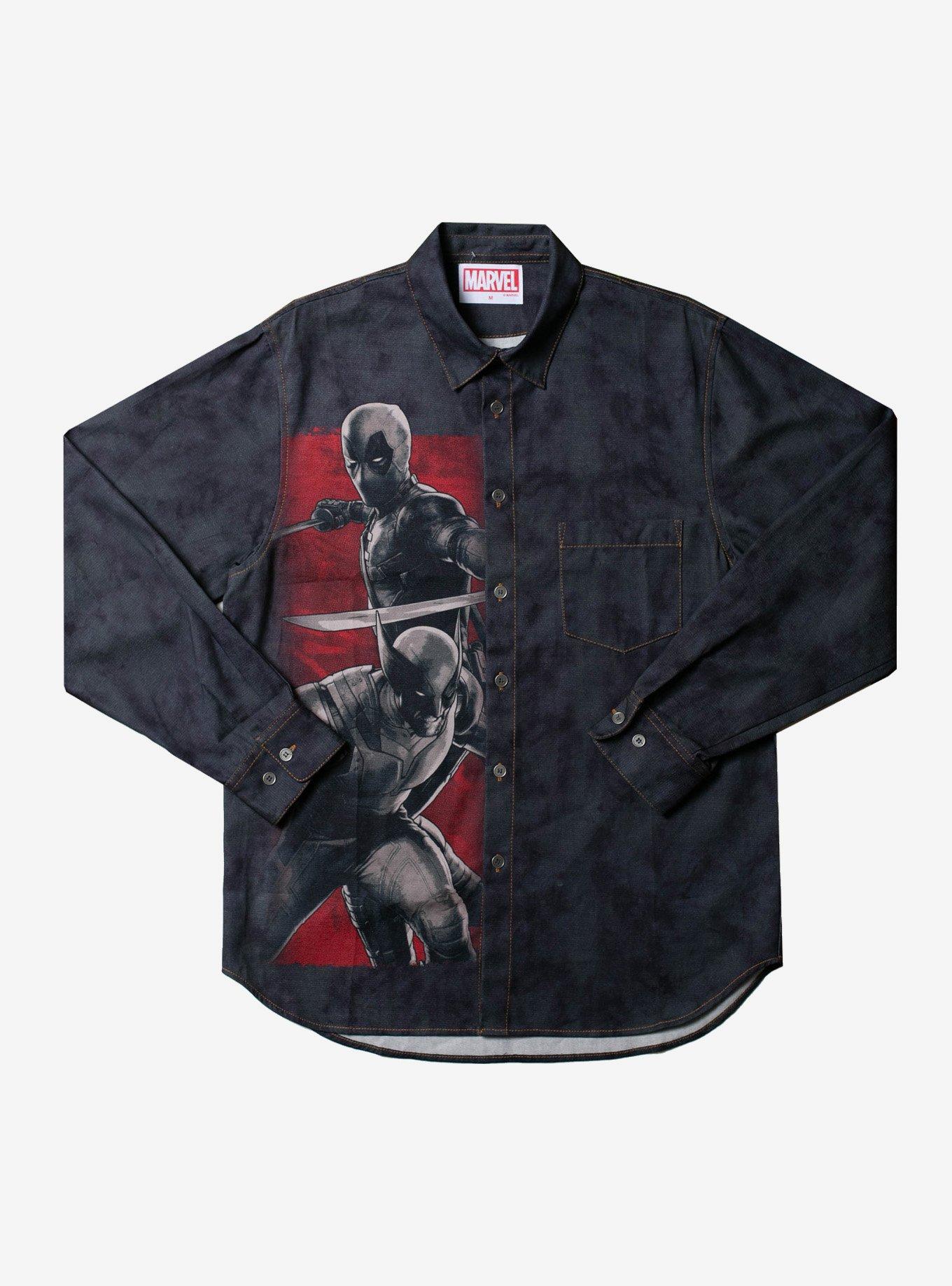 Marvel Deadpool & Wolverine Button-Up Shirt, DENIM, hi-res